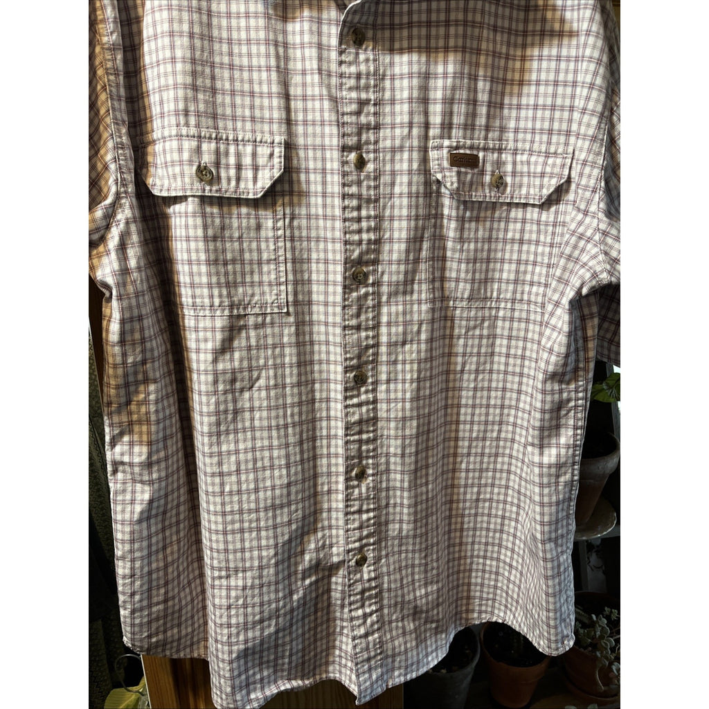 Carhartt Shirt Men’s XL White Checkered Plaid Short Sleeve Button Up Cotton Work