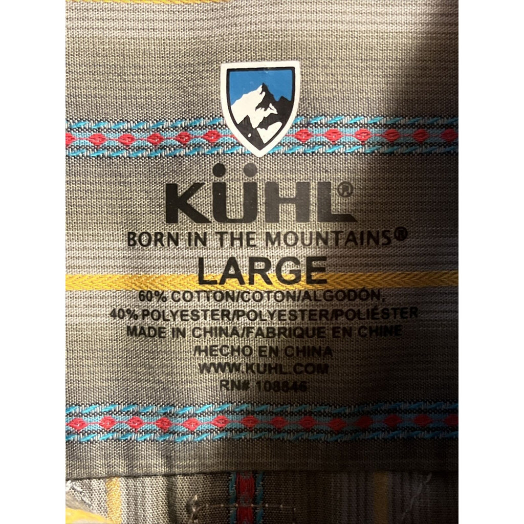 Kuhl Men's Sz L Gray Striped Button Down Short Sleeve Pocket Cotton Poly Shirt