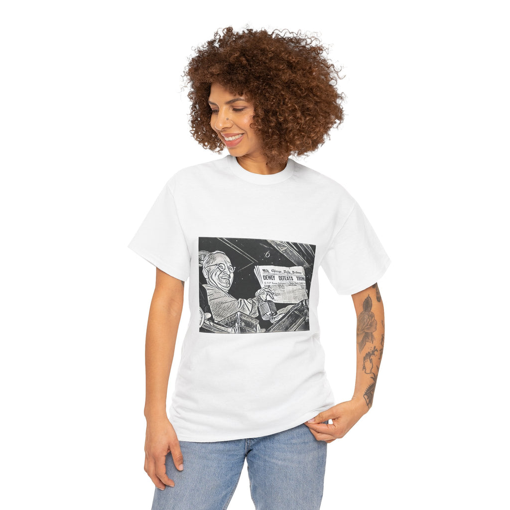 Dewey Defeats Truman Graphic Print Short Sleeve Unisex Heavy Cotton Tee Shirt