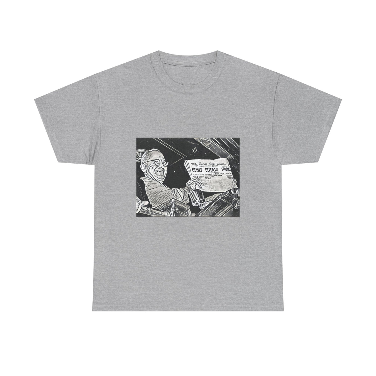 Dewey Defeats Truman Graphic Print Short Sleeve Unisex Heavy Cotton Tee Shirt