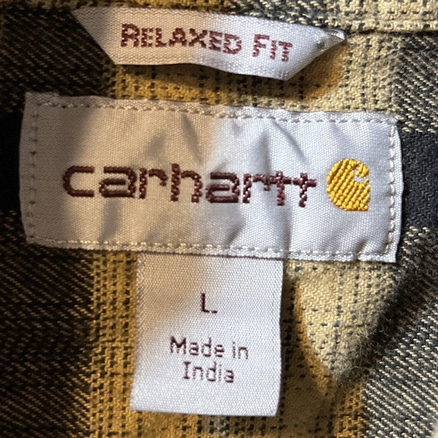 Carhartt Shirt Mens L Brown Plaid Outdoor Relaxed Fit Button Workwear Western
