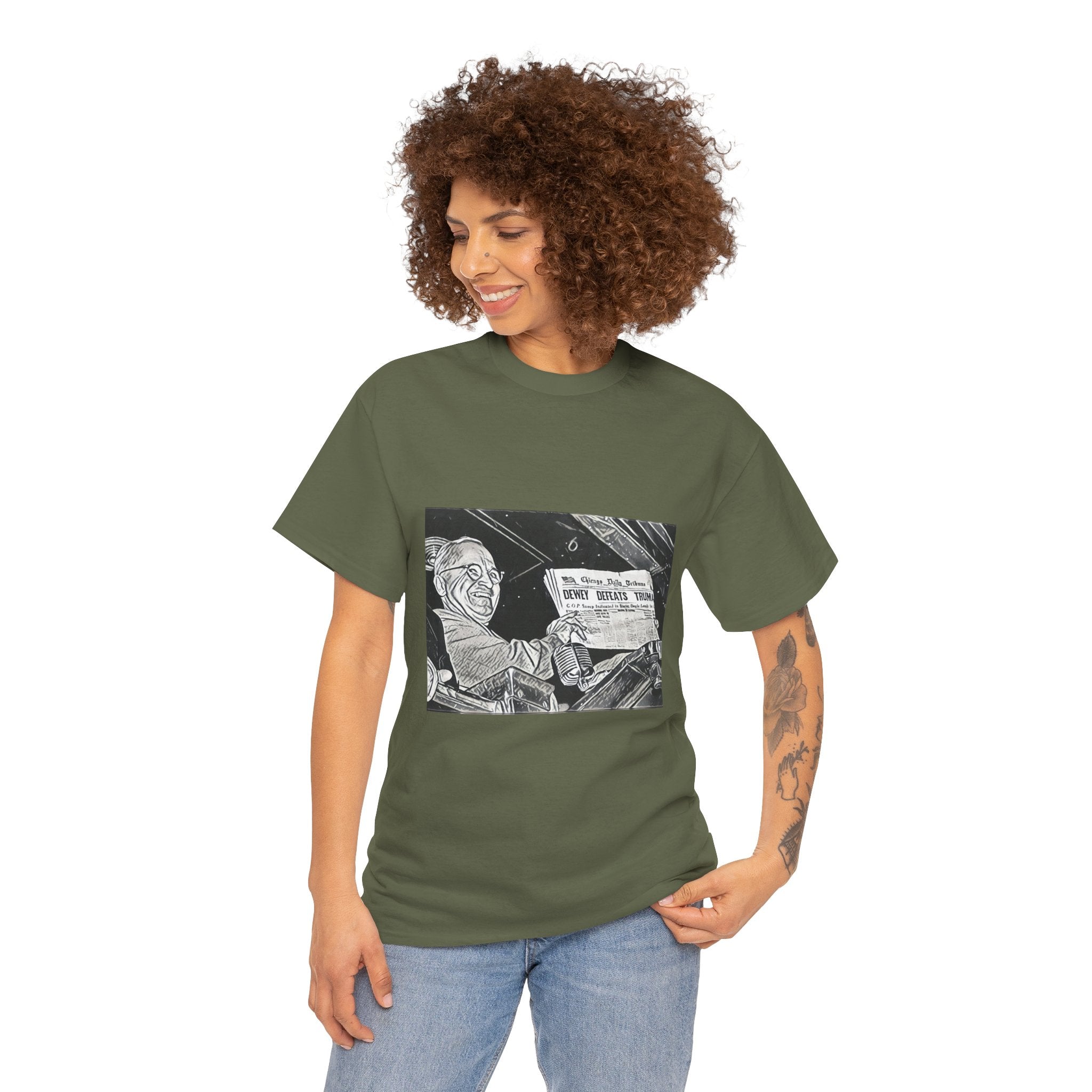 Dewey Defeats Truman Graphic Print Short Sleeve Unisex Heavy Cotton Tee Shirt