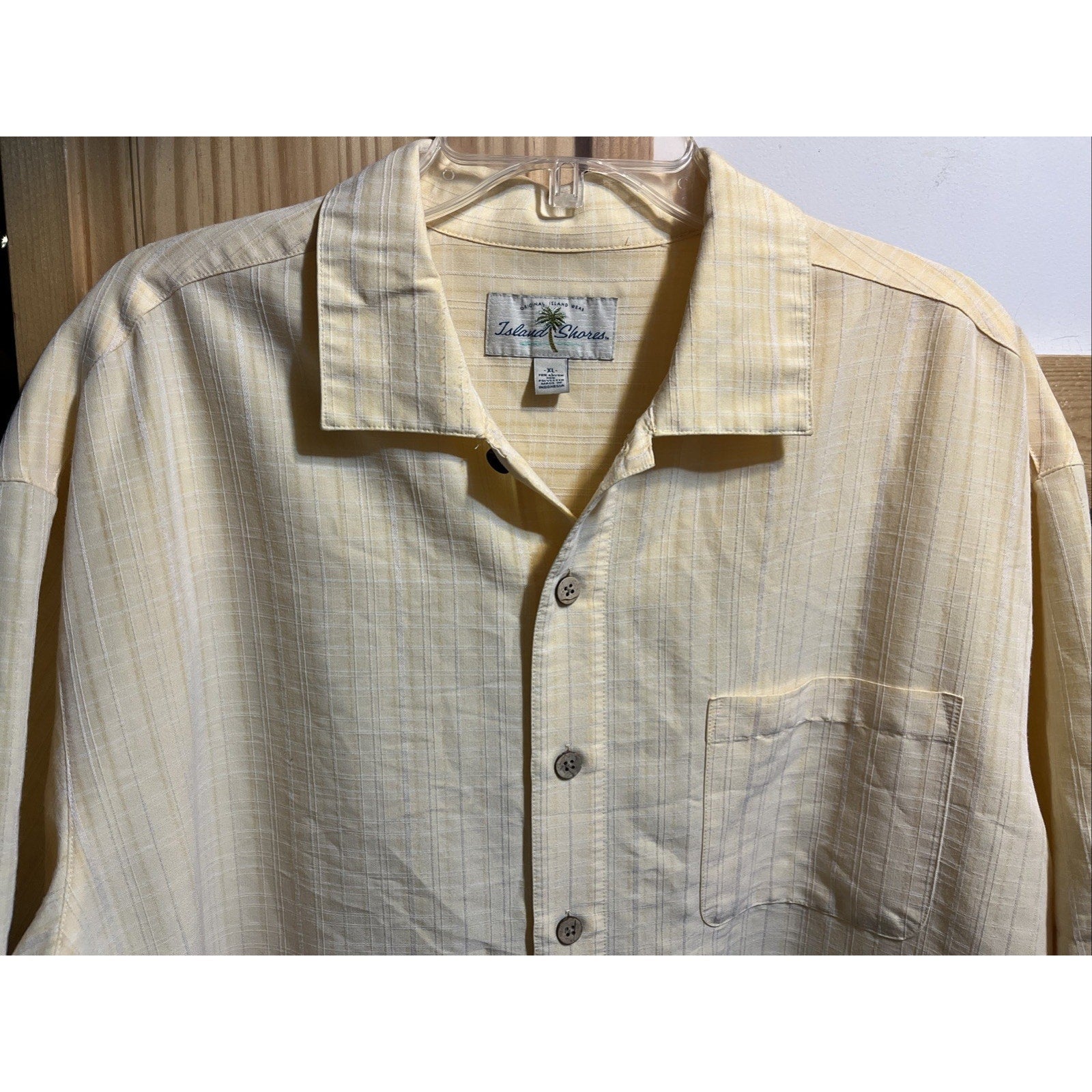 Island Shores Men’s XL Yellow Short Sleeve Button Down Rayon Hawaiian Shirt