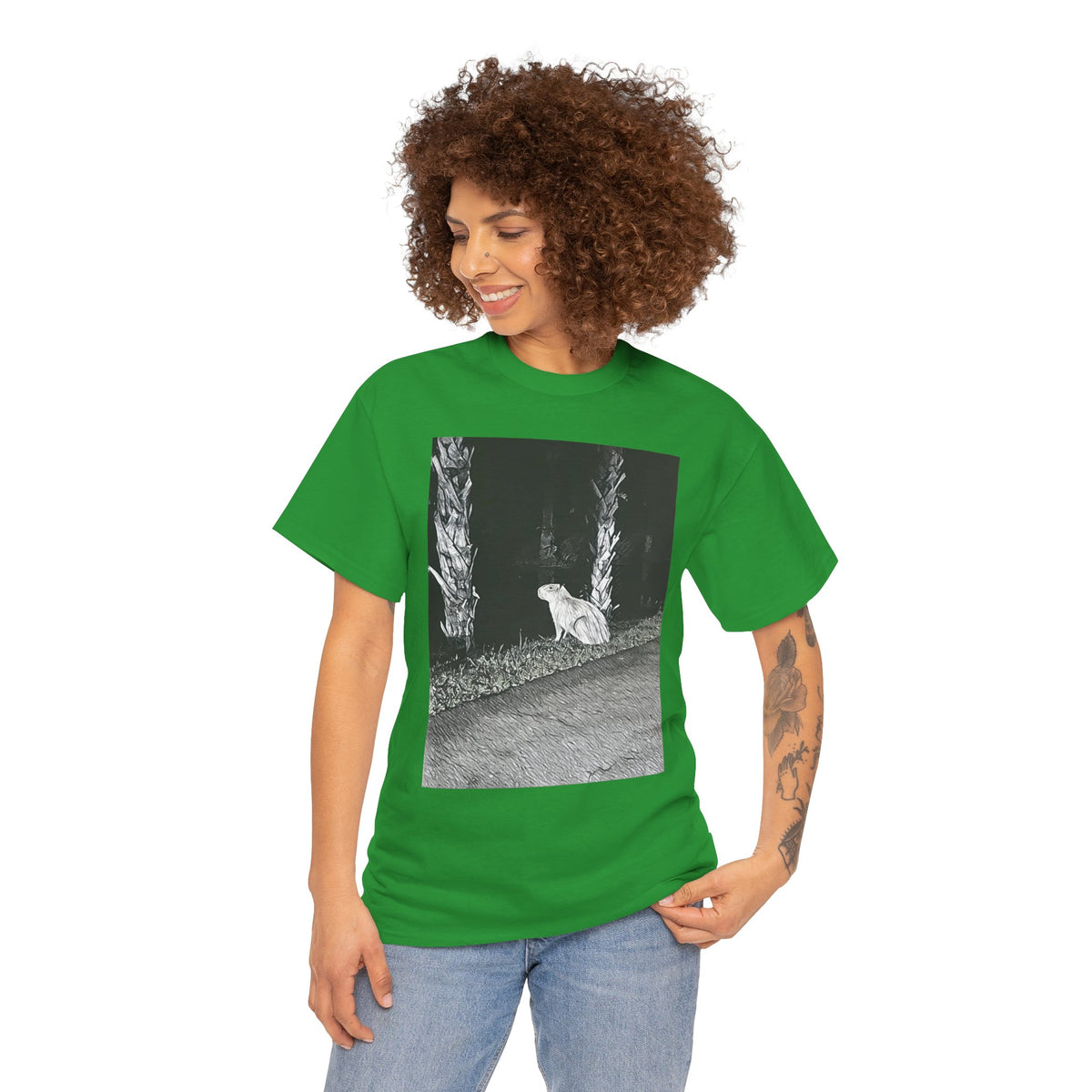 Capybara Graphic Print Short Sleeve Crew Neck Unisex Heavy Cotton Art Tee Shirt