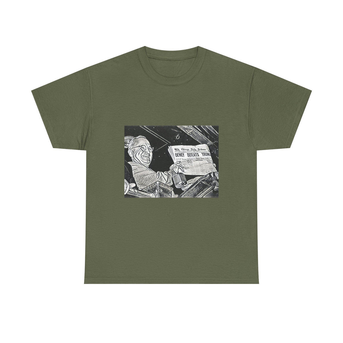 Dewey Defeats Truman Graphic Print Short Sleeve Unisex Heavy Cotton Tee Shirt