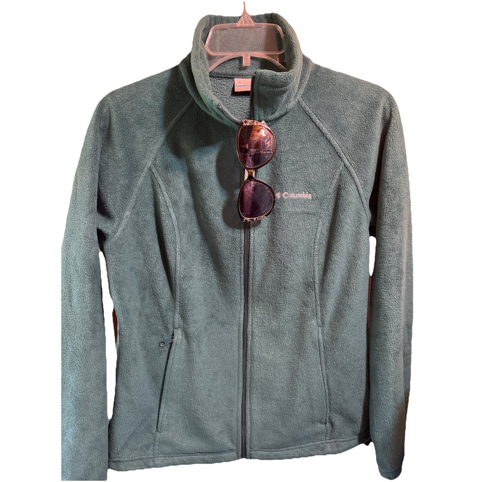 Columbia Womens M Green Long Sleeve Full Zip Polyester Fleece Windbreaker Jacket