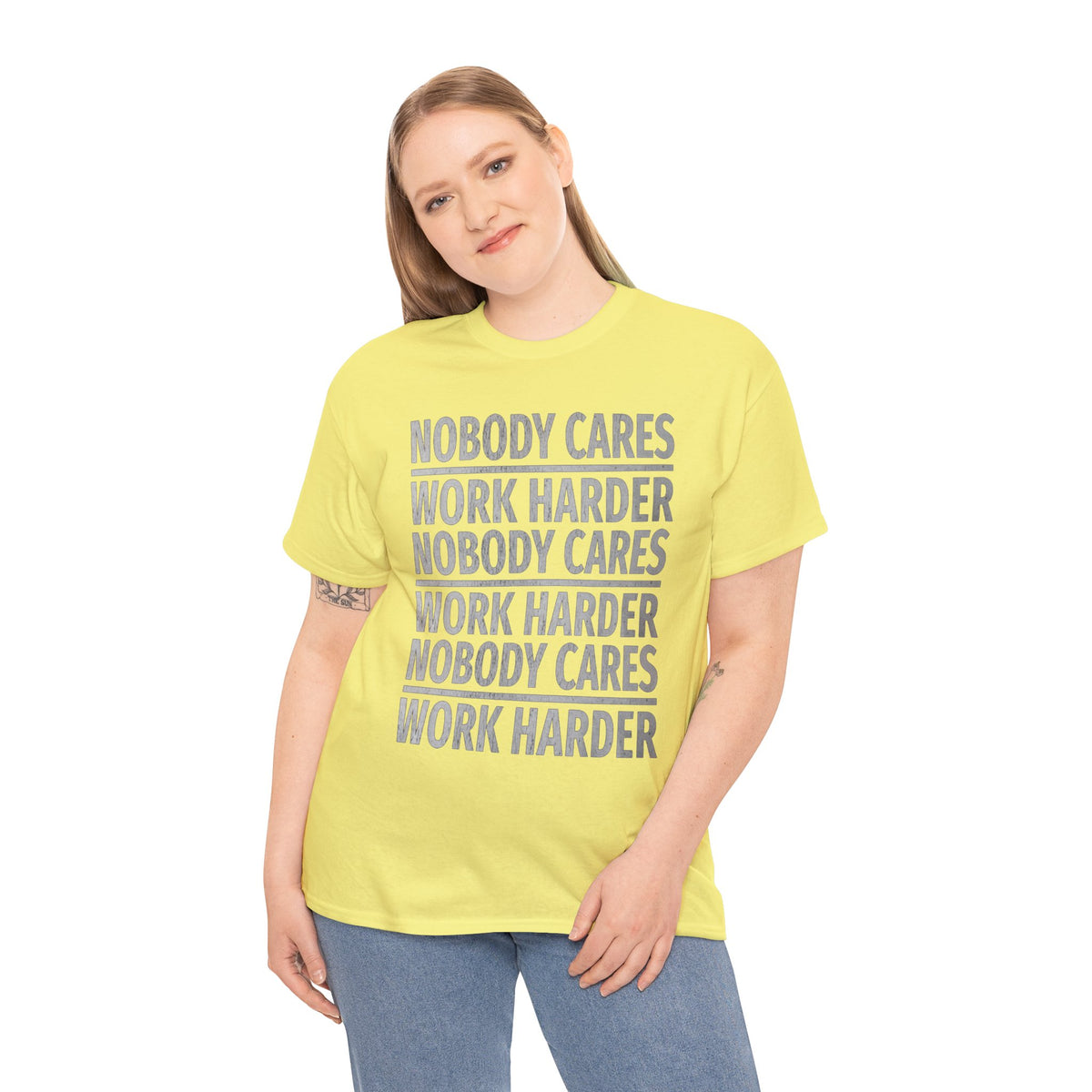 Nobody Cares Work Harder Graphic Print Short Sleeve Crew Unisex Heavy Cotton Tee