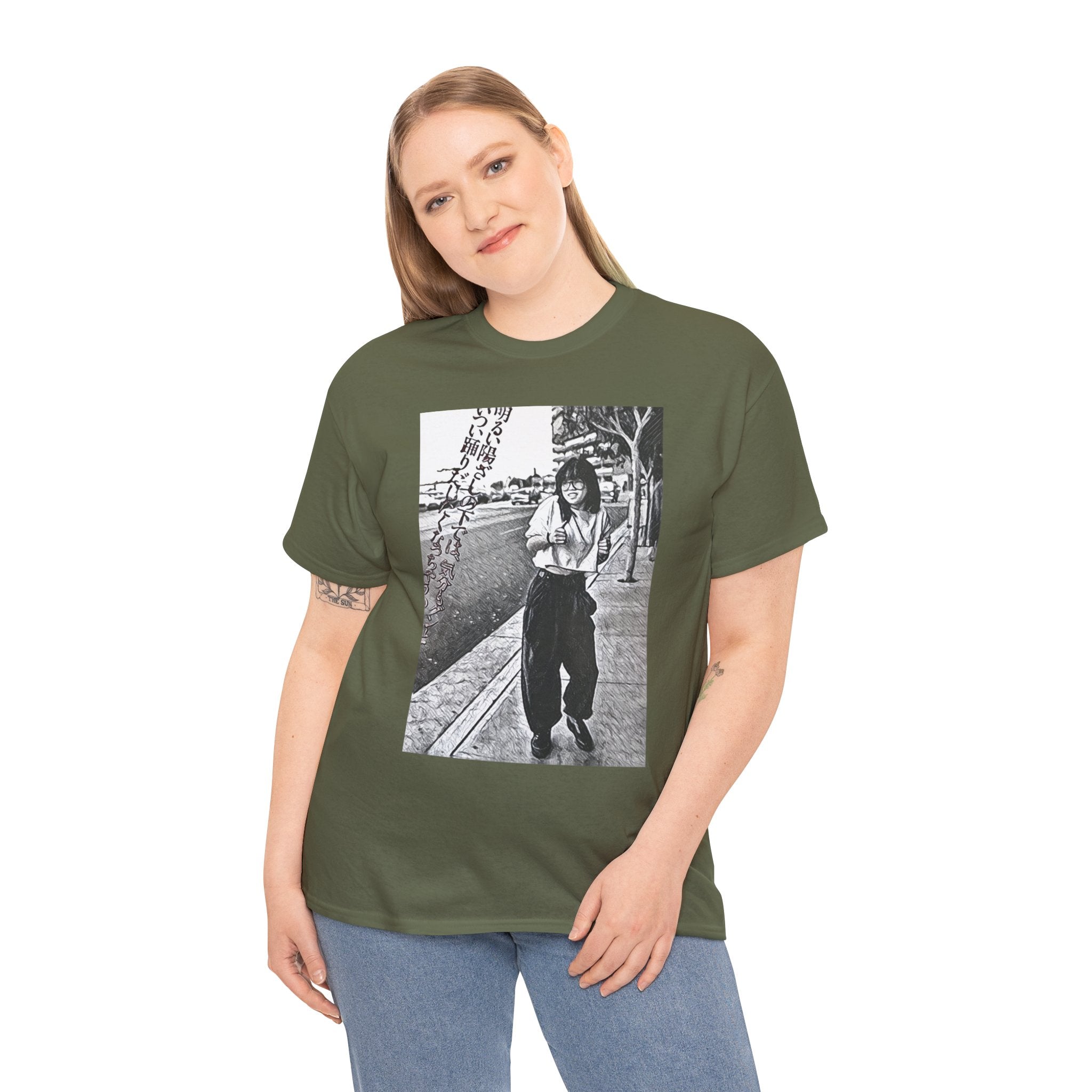 Vibing Graphic Print Short Sleeve Crew Neck Unisex Heavy Cotton Art Tee Shirt