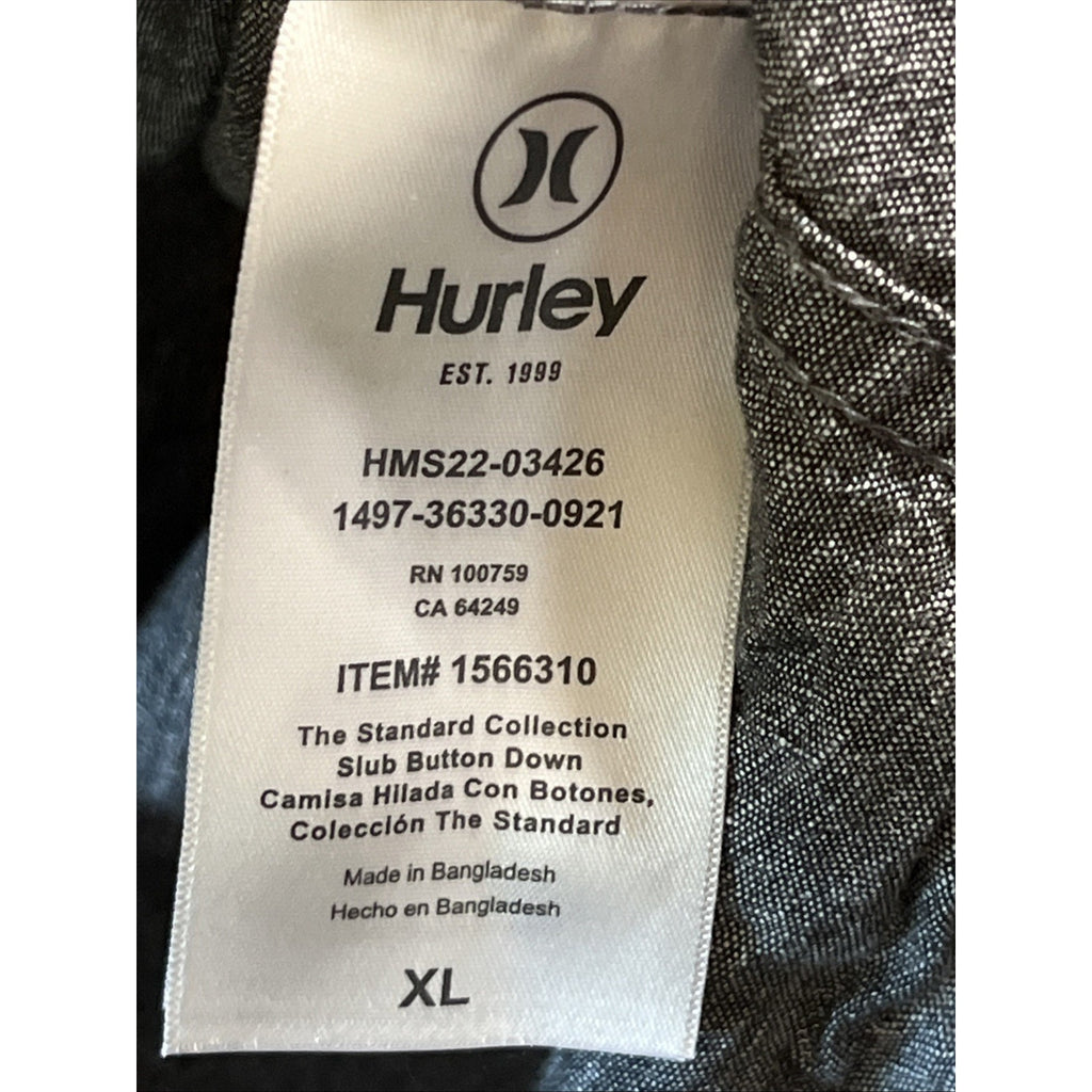 Hurley Button Down Shirt Dark Gray Chambray Asphalt Streetwear Men's Size XL