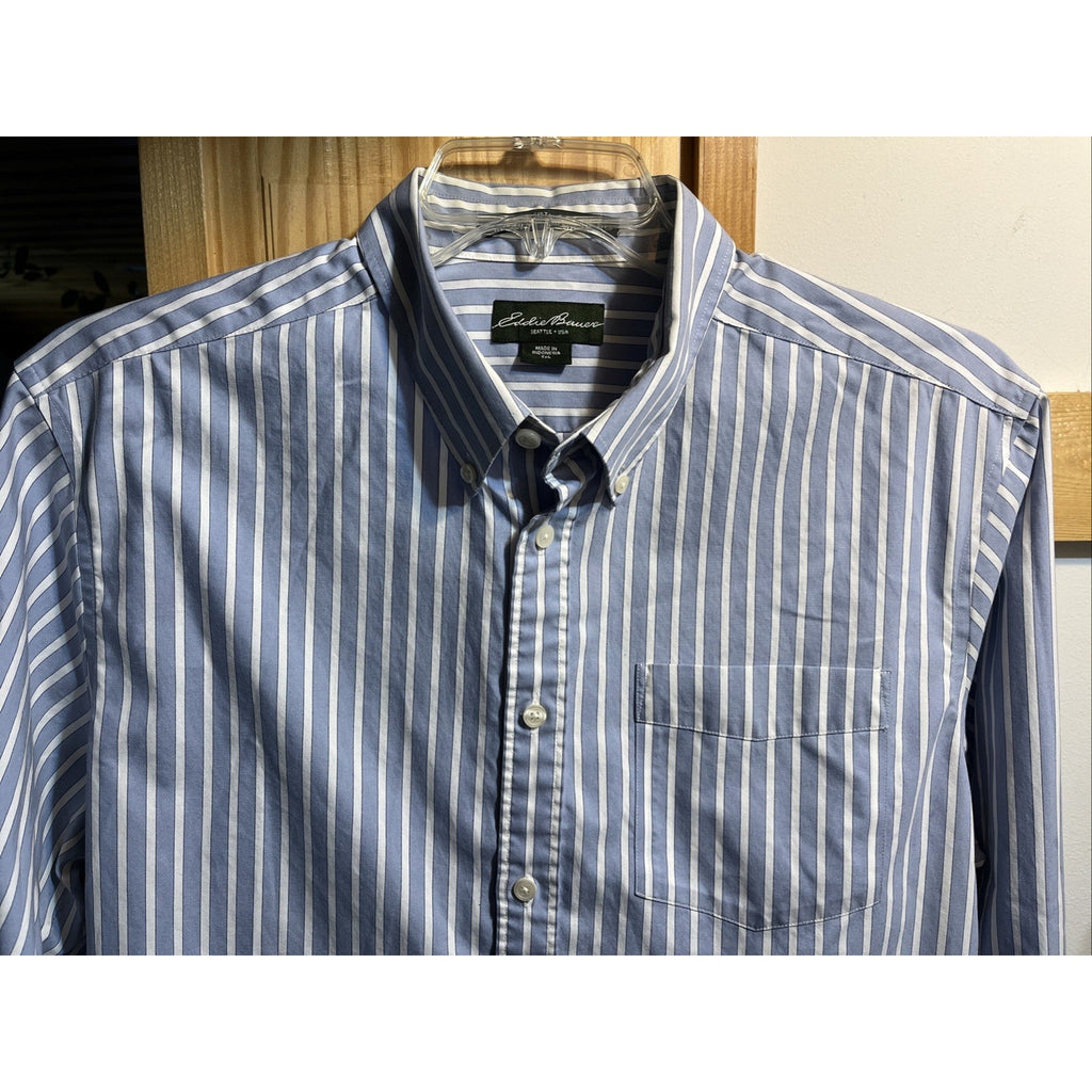 Eddie Bauer Men’s Blue Striped Shirt XLT Cotton Long Sleeve Button Up