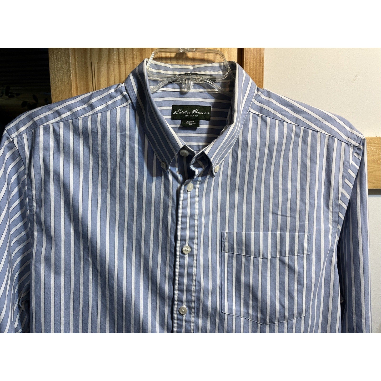 Eddie Bauer Men’s Blue Striped Shirt XLT Cotton Long Sleeve Button Up