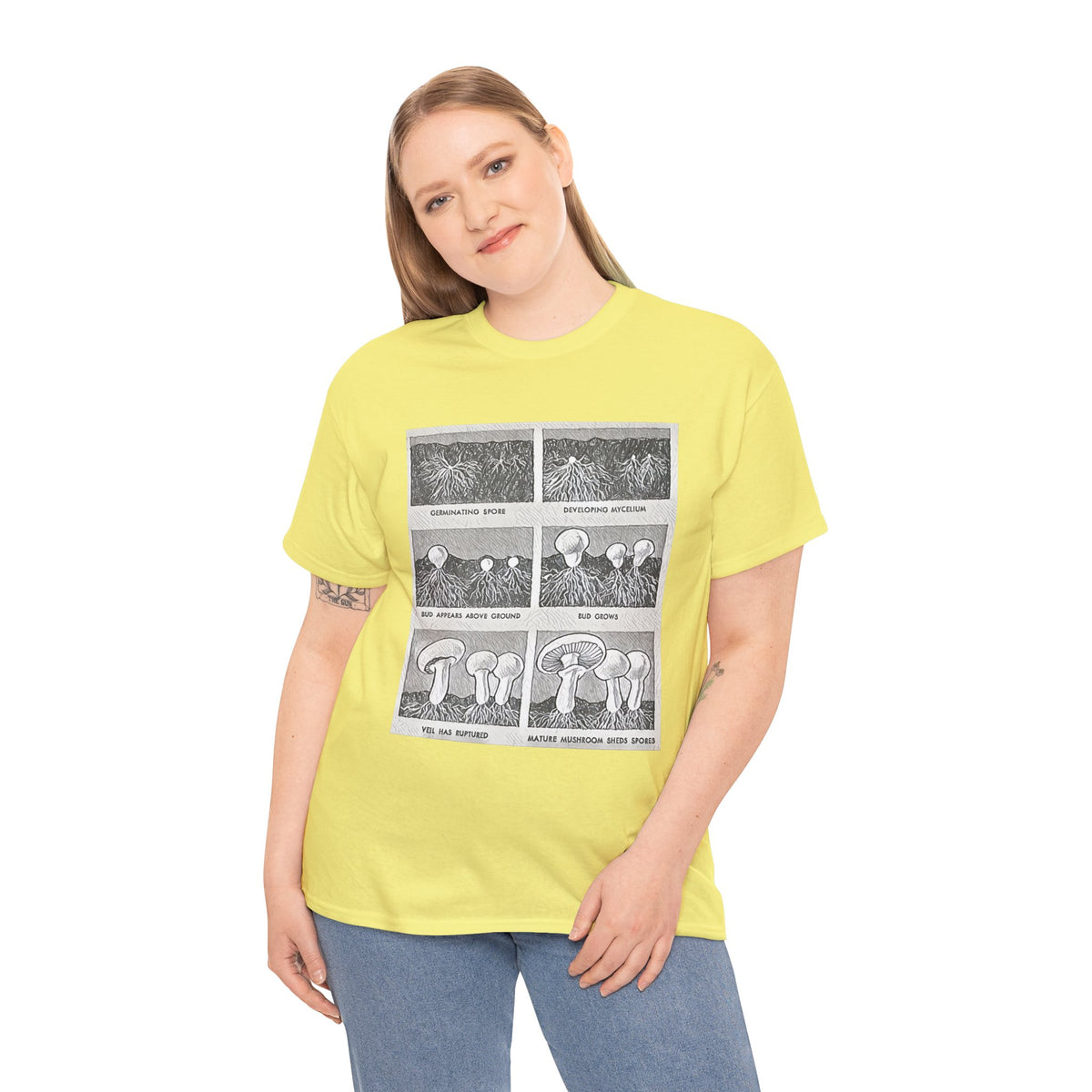 Mushroom Growth Cycle Graphic Print Short Sleeve Unisex Heavy Cotton Tee Shirt