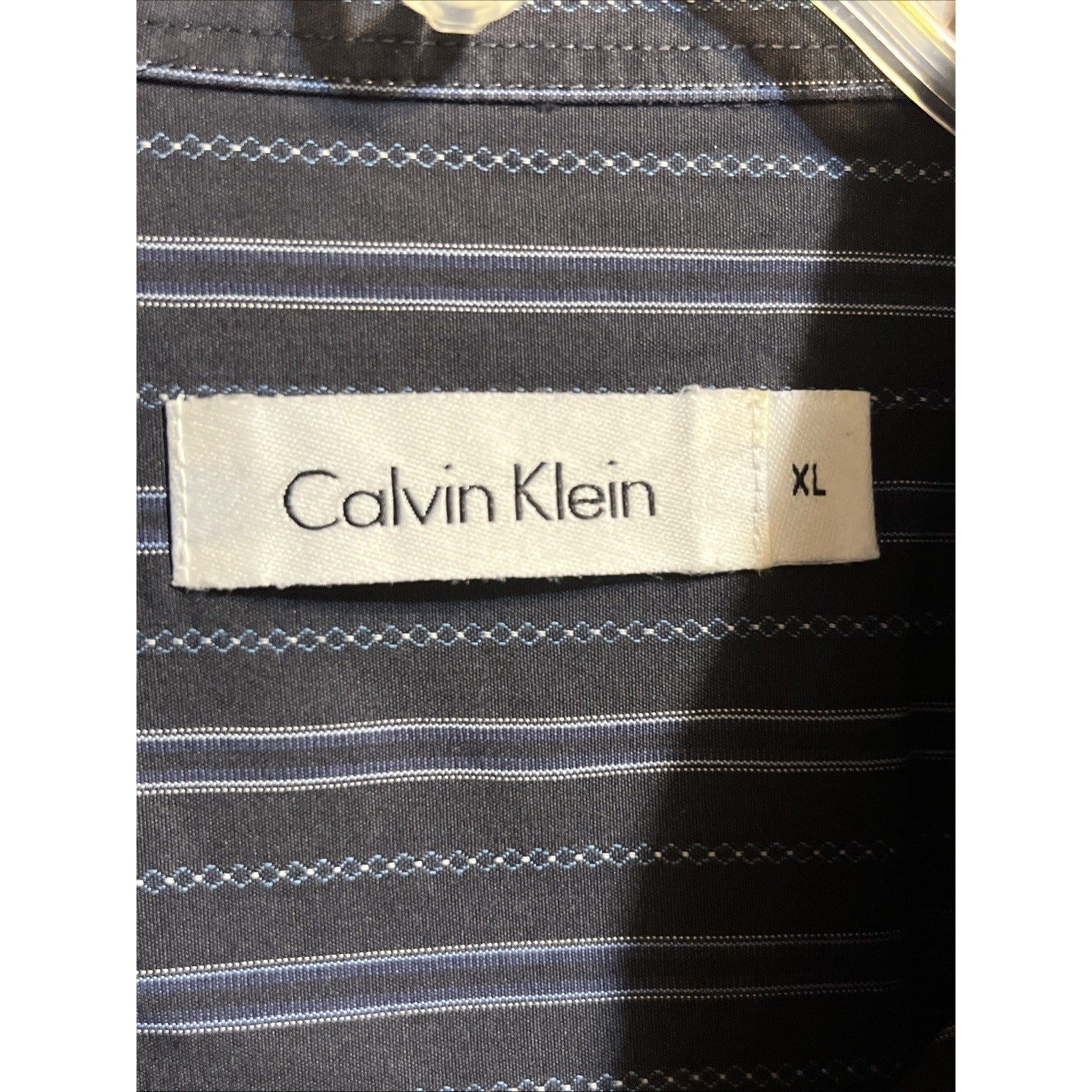 Calvin Klein Men's XL Long Sleeve Dress Shirt Blue Striped Stretch Cotton
