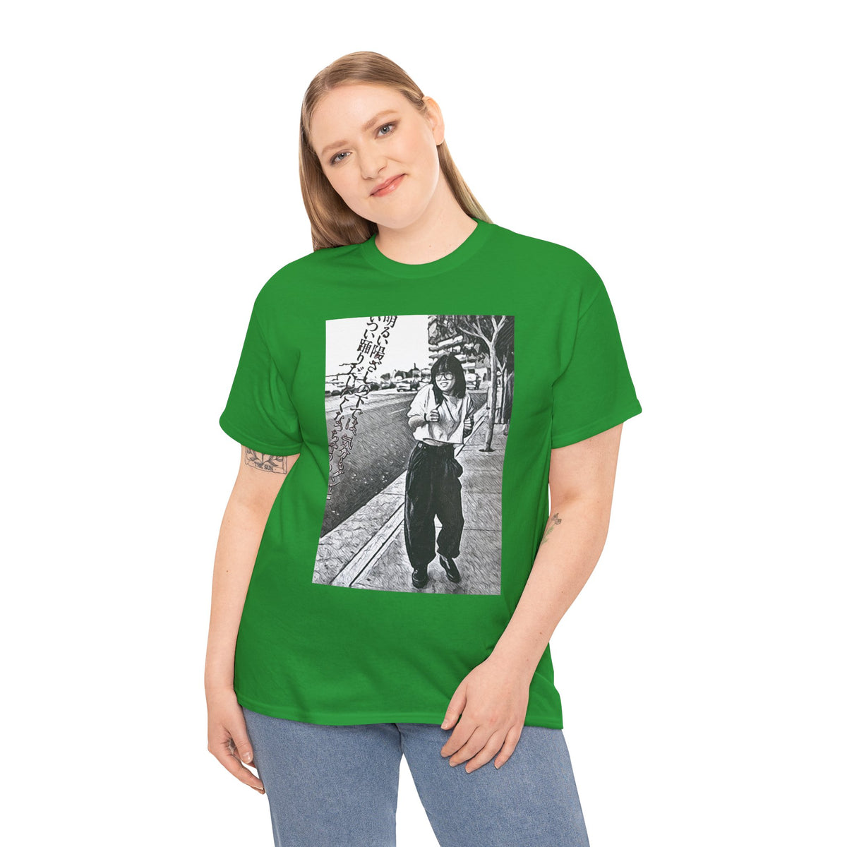 Vibing Graphic Print Short Sleeve Crew Neck Unisex Heavy Cotton Art Tee Shirt