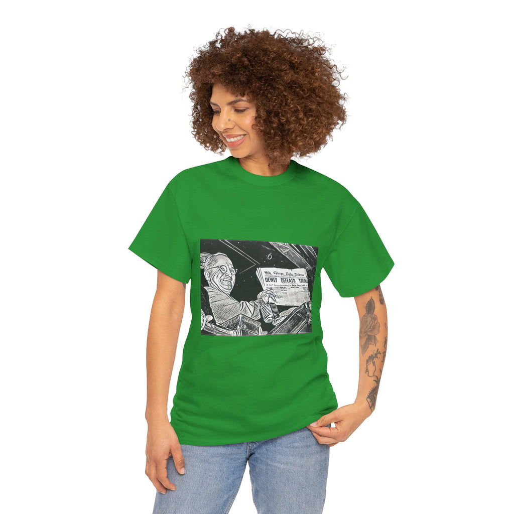 Dewey Defeats Truman Graphic Print Short Sleeve Unisex Heavy Cotton Tee Shirt