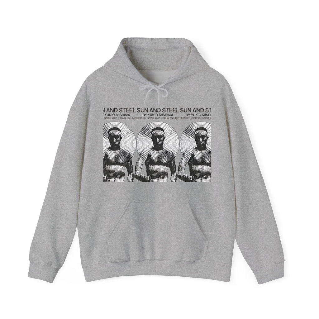 Yukio Mishima Sun & Steel Graphic Print LS Unisex Heavy Blend™ Hooded Sweatshirt