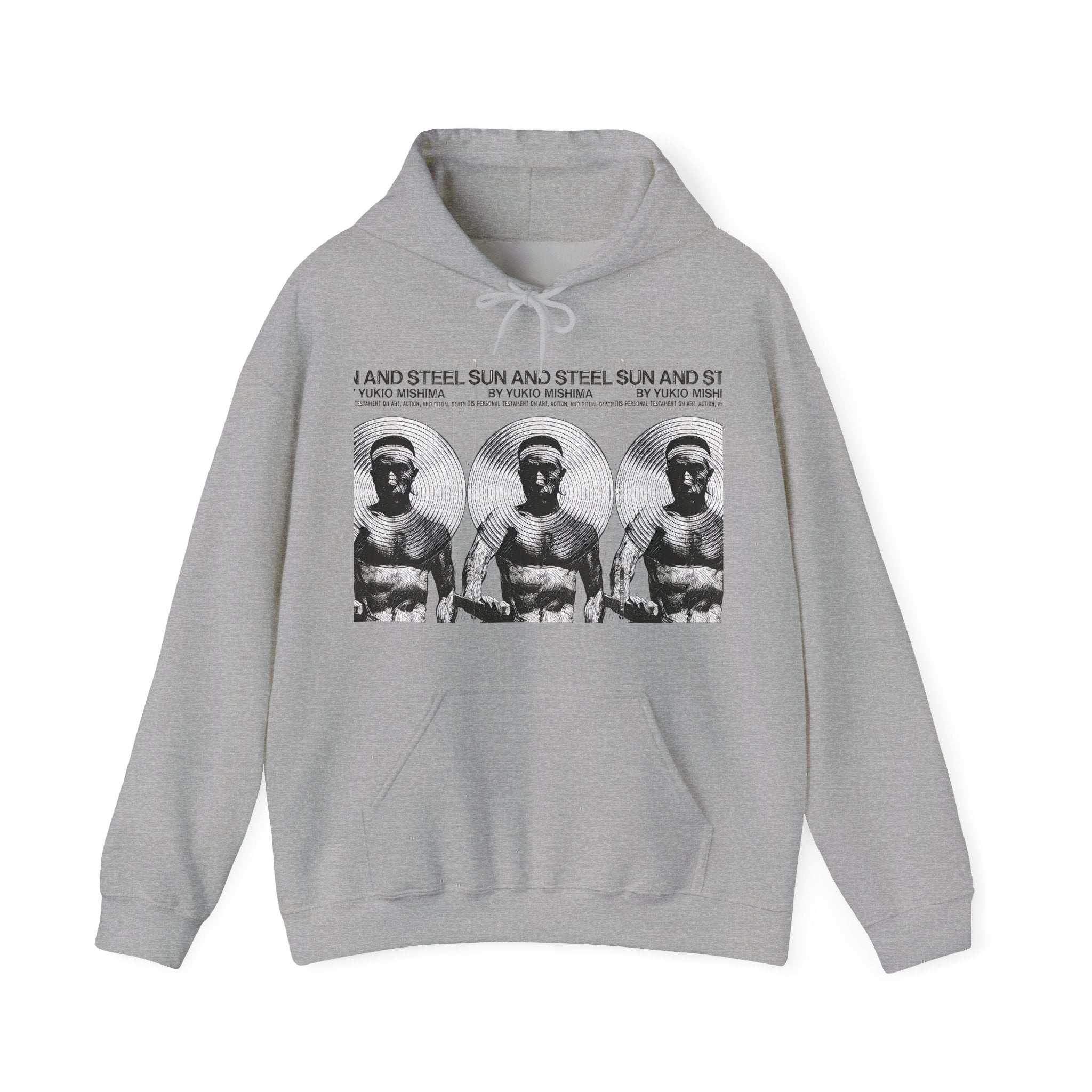 Yukio Mishima Sun & Steel Graphic Print LS Unisex Heavy Blend™ Hooded Sweatshirt
