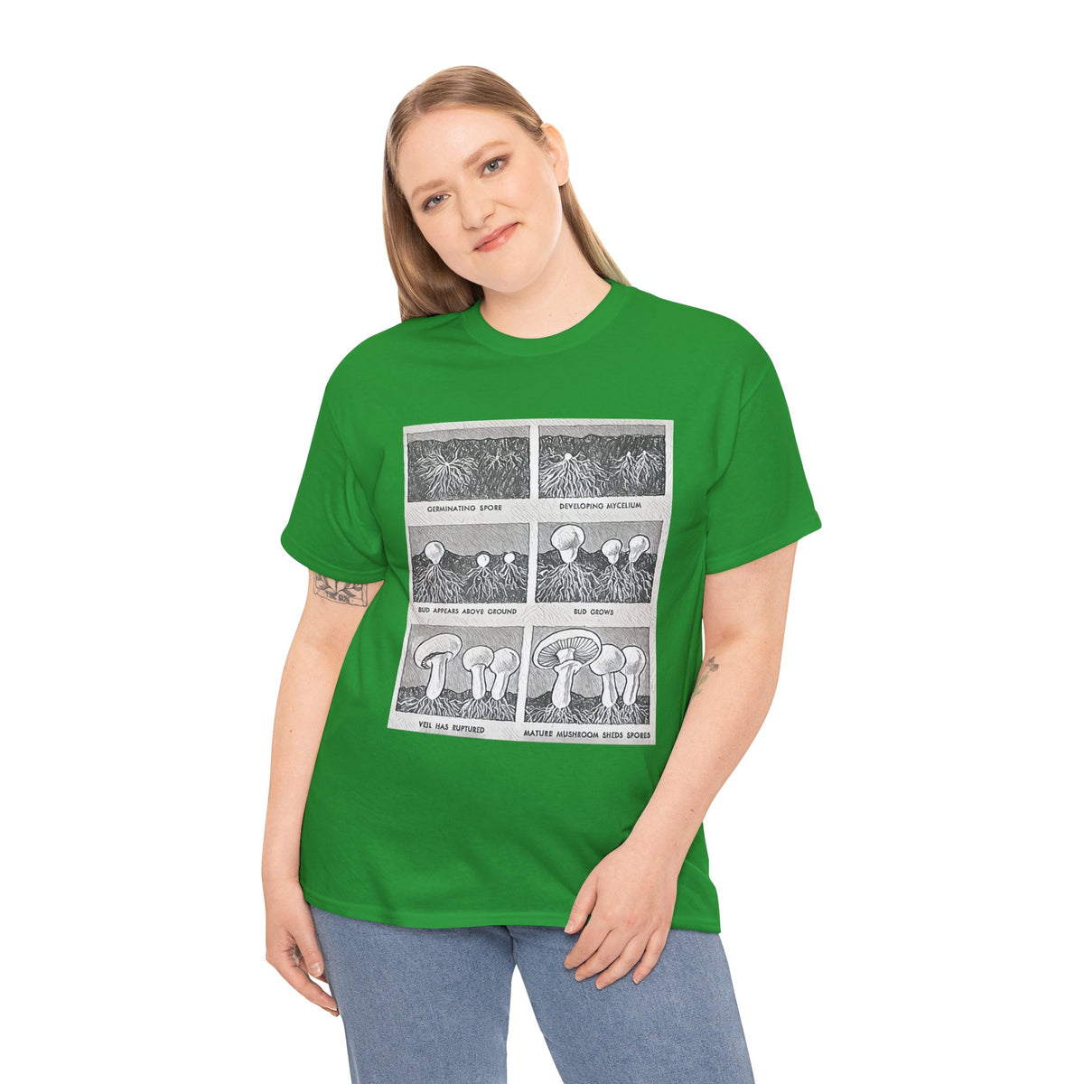 Mushroom Growth Cycle Graphic Print Short Sleeve Unisex Heavy Cotton Tee Shirt