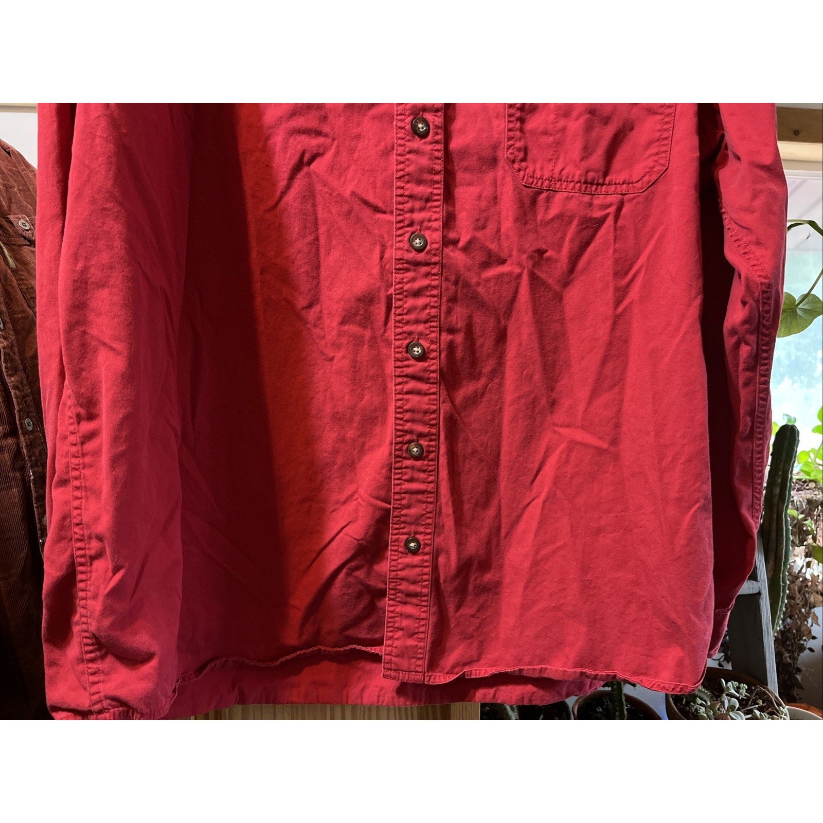 Eddie Bauer Shirt Mens XLT Red Canvas Long Sleeve Button Down Outdoor Casual
