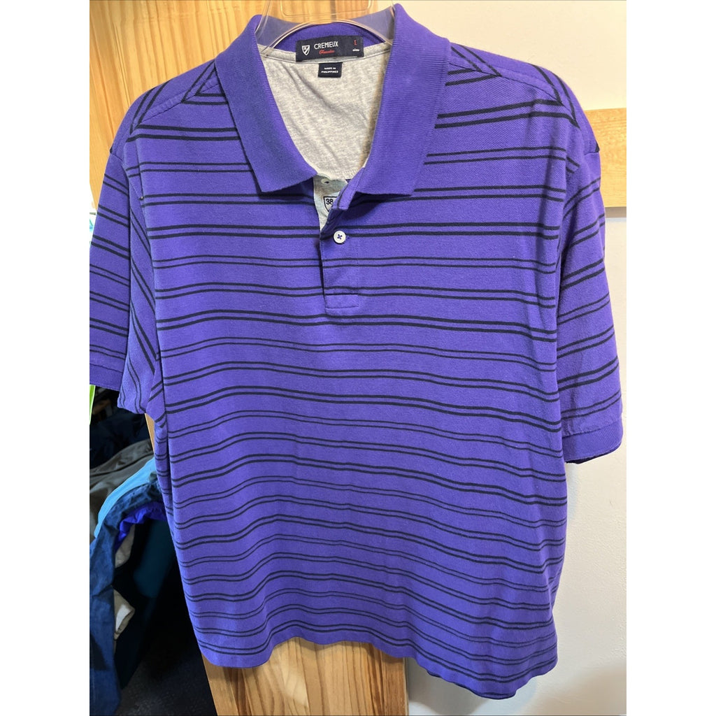Daniel Cremieux Classics Club 38 Polo Shirt Mens L Purple Striped Short Sleeve