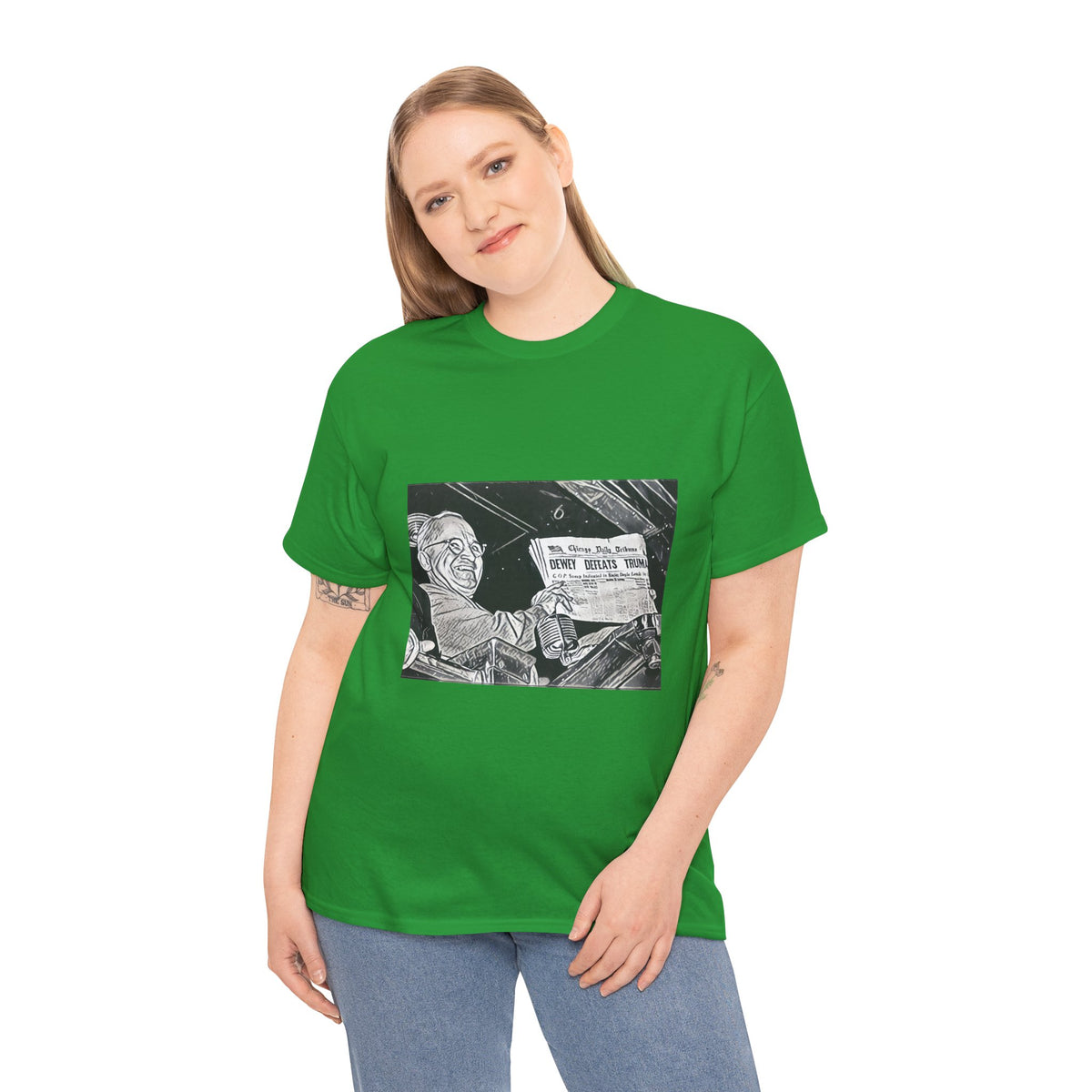 Dewey Defeats Truman Graphic Print Short Sleeve Unisex Heavy Cotton Tee Shirt