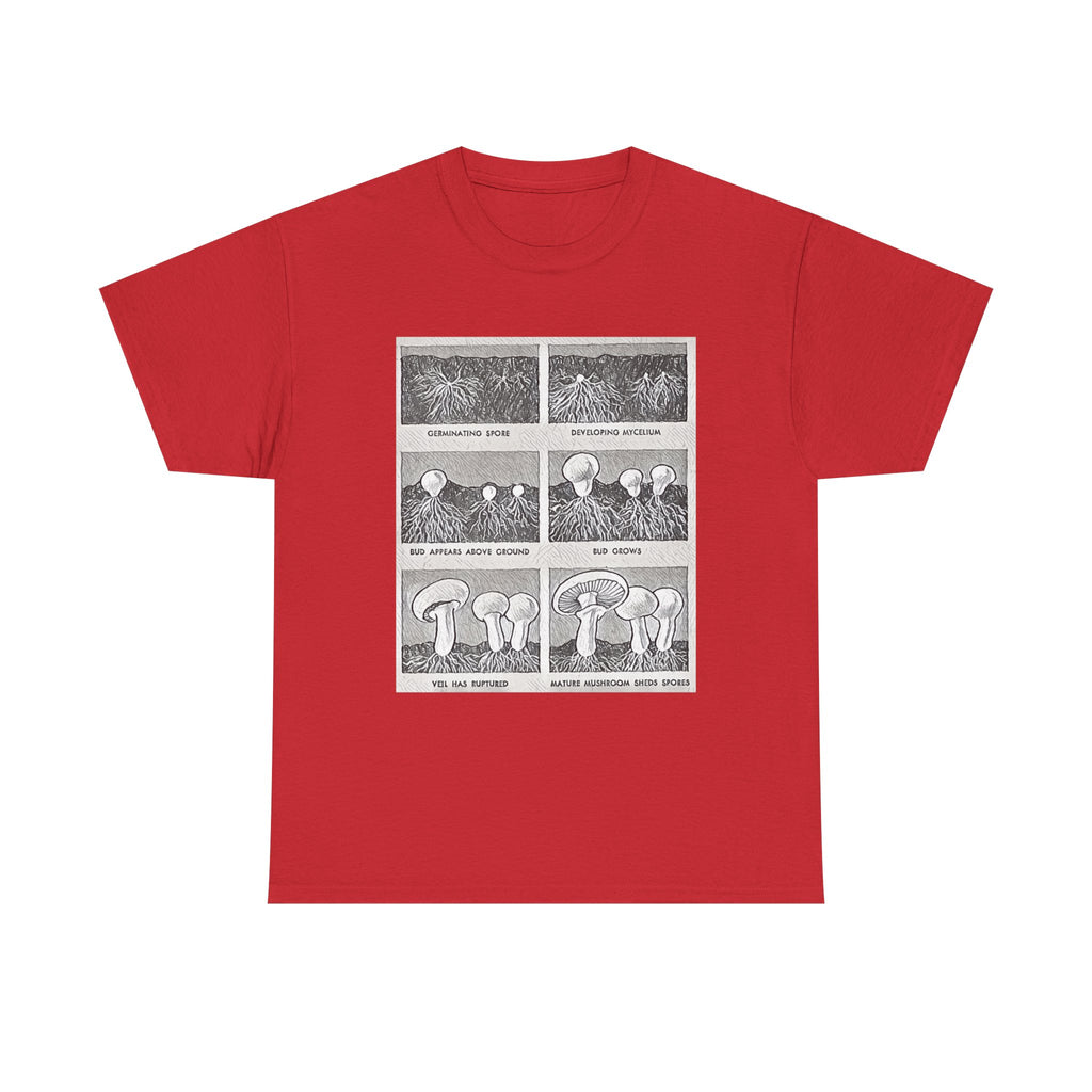 Mushroom Growth Cycle Graphic Print Short Sleeve Unisex Heavy Cotton Tee Shirt