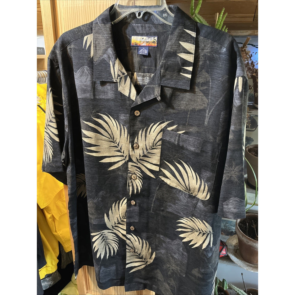 Havana Jack's Cafe Hawaiian Shirt Mens XL 100% Silk Washable Black Floral Tropic