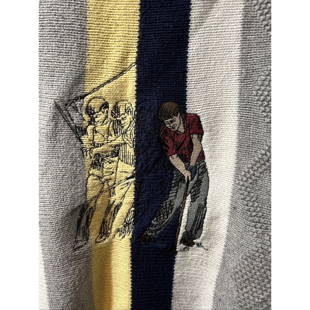 Vintage 90s Carmel Golf Embroidered Pullover Knit Sweater Size XL Gray White USA