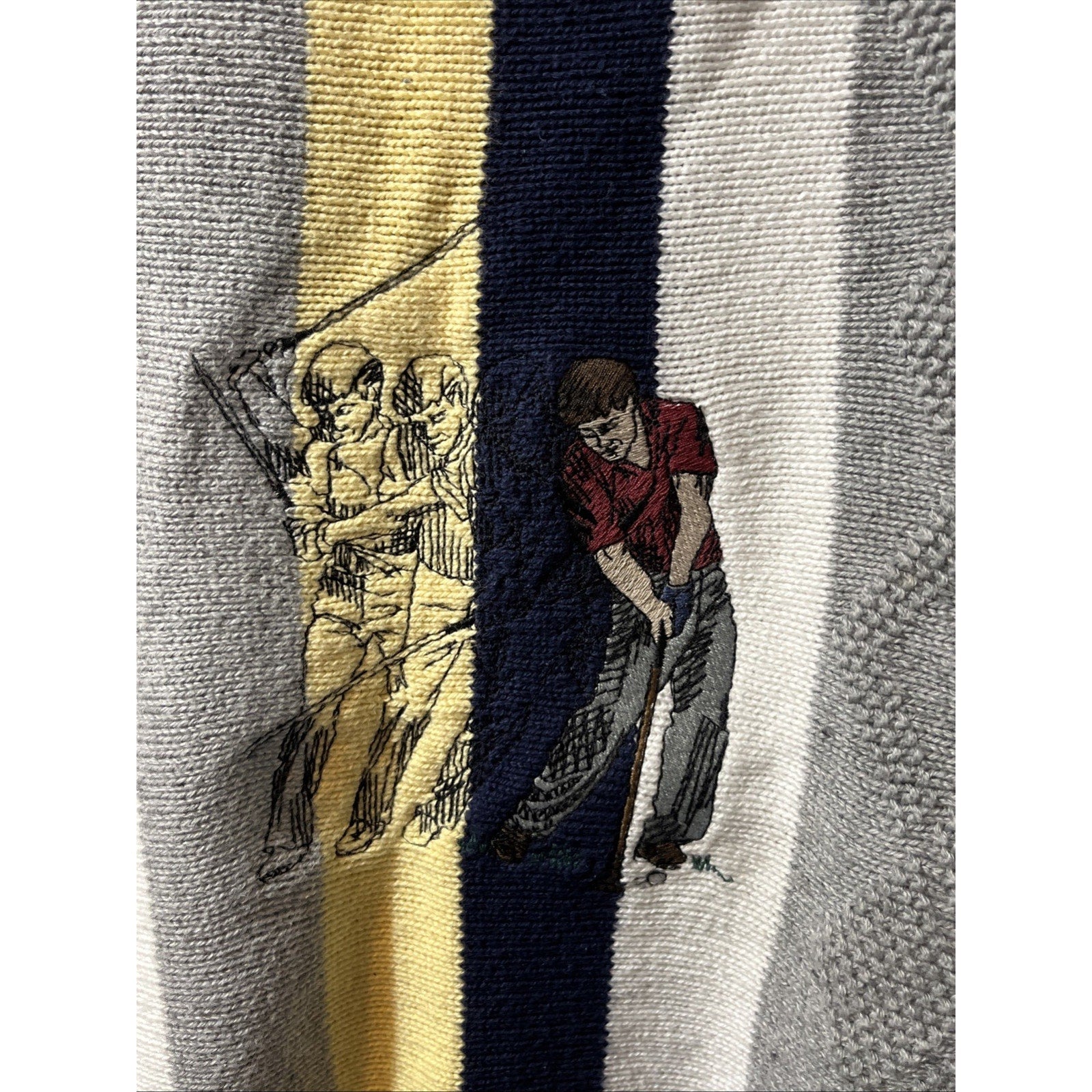 Vintage 90s Carmel Golf Embroidered Pullover Knit Sweater Size XL Gray White USA