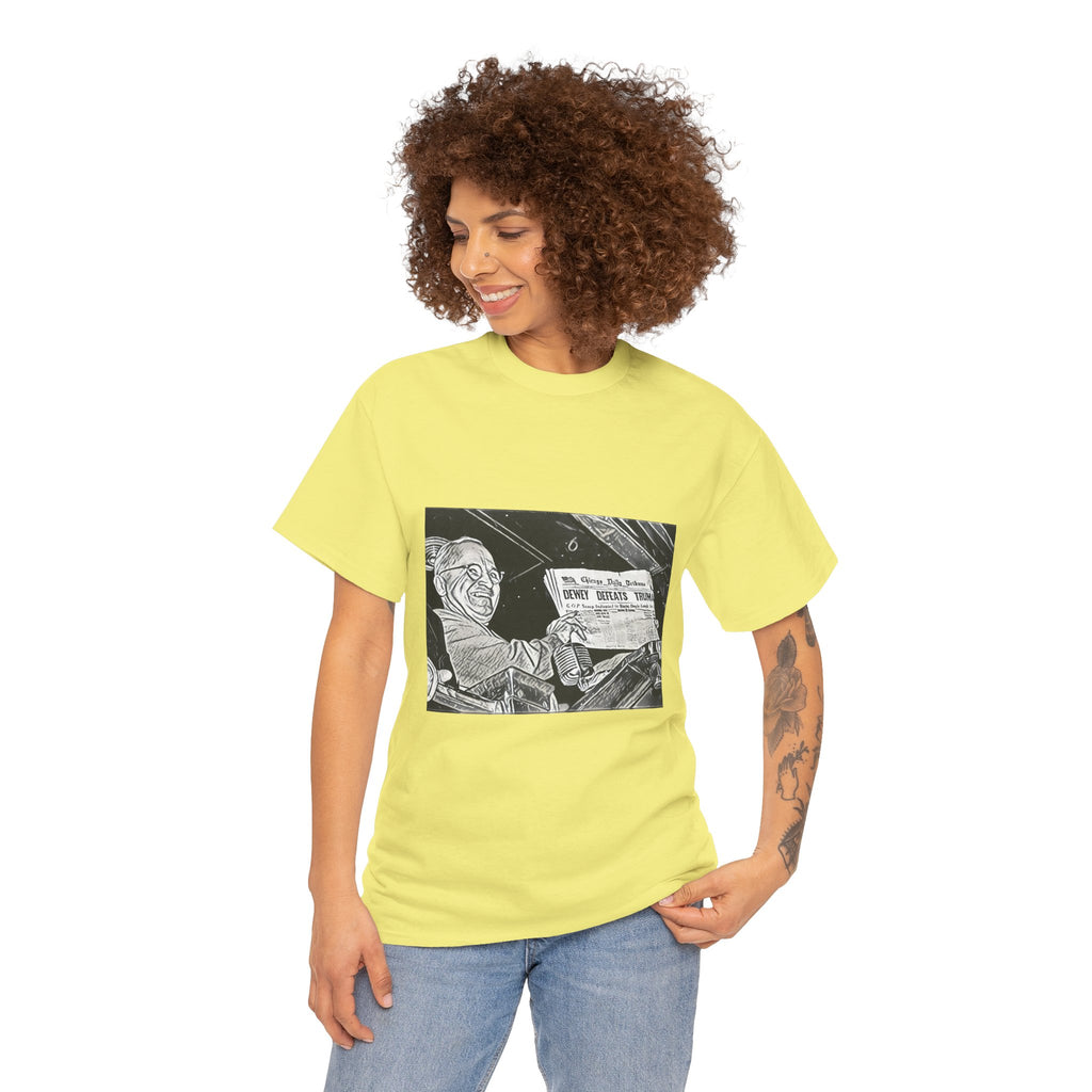 Dewey Defeats Truman Graphic Print Short Sleeve Unisex Heavy Cotton Tee Shirt