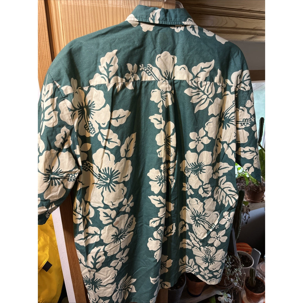 Cooke Street Honolulu Men’s L Green Floral SS Button Down Cotton Hawaiian Shirt