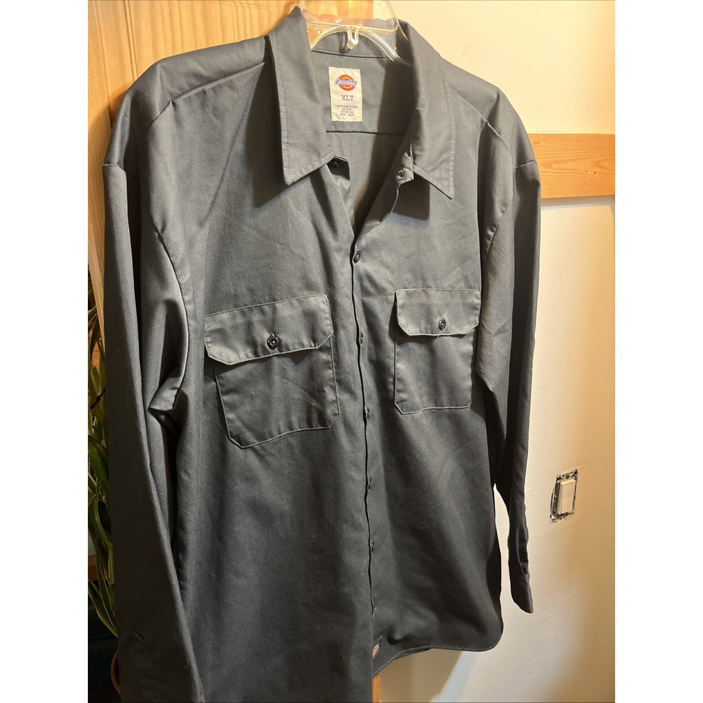 Vintage Dickies Long Sleeve Button Up Work Shirt Men's XLT Gray Cotton Polyester