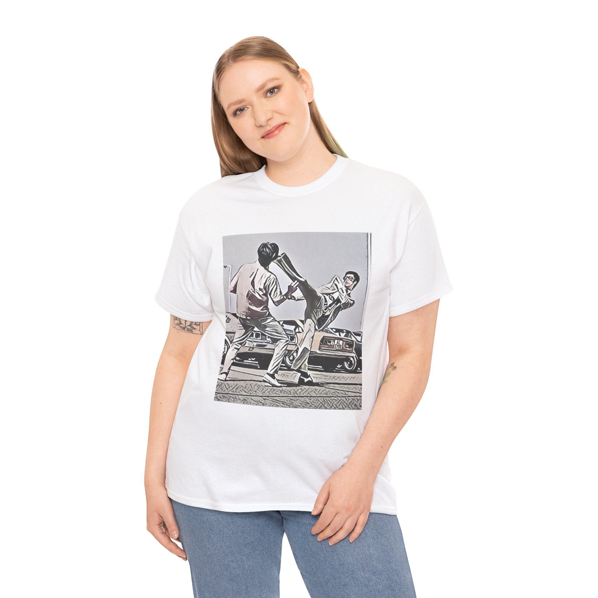 Bruce Lee Graphic Print Short Sleeve Crew Neck Unisex Heavy Cotton Art Tee Shirt