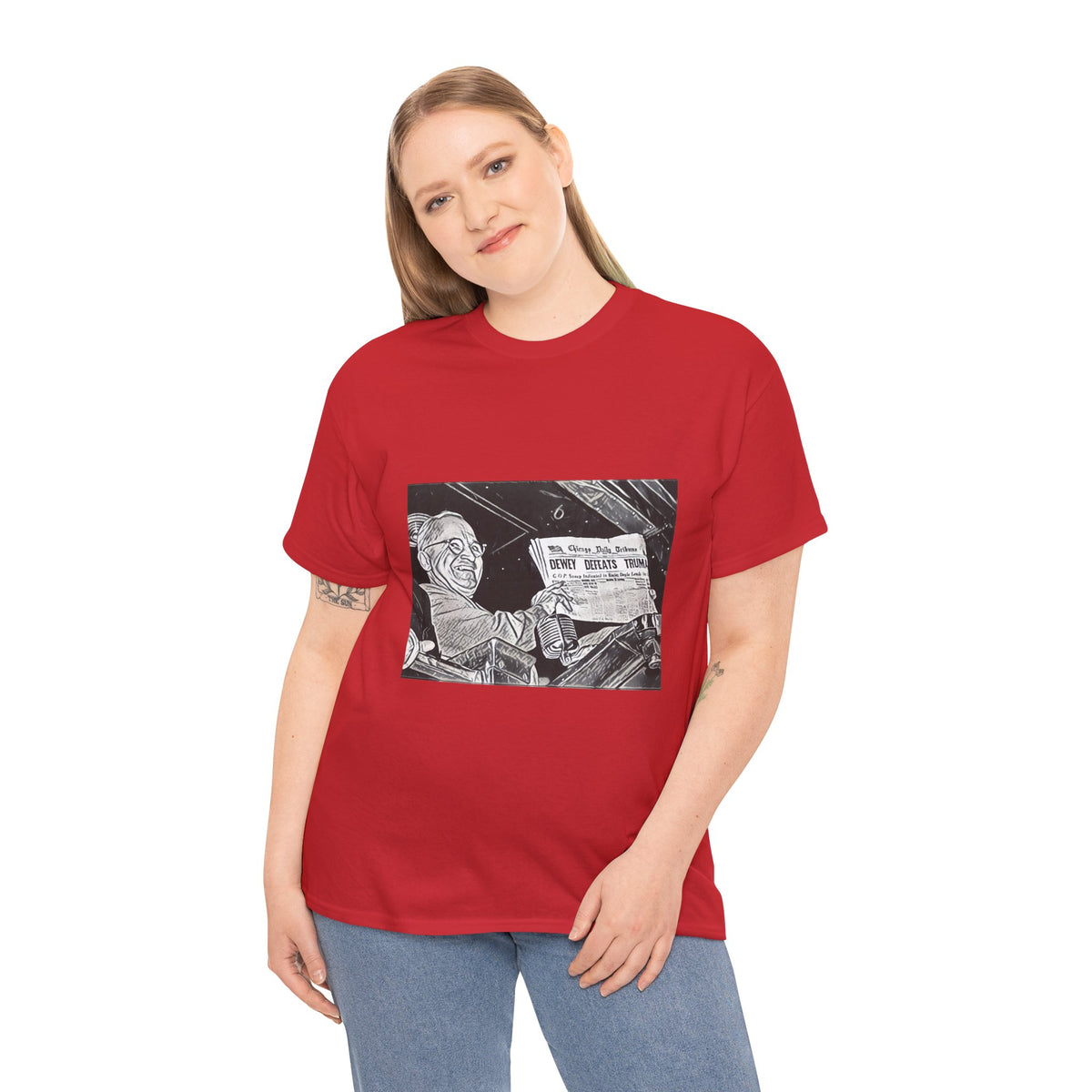 Dewey Defeats Truman Graphic Print Short Sleeve Unisex Heavy Cotton Tee Shirt