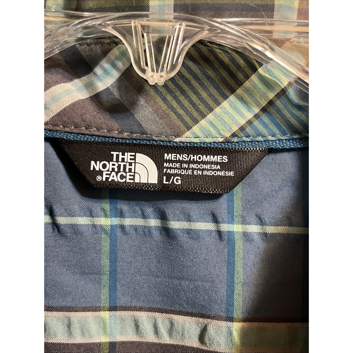 The North Face Men’s Shirt L Blue Plaid Button Up Short Sleeve Pocket Hiking EUC