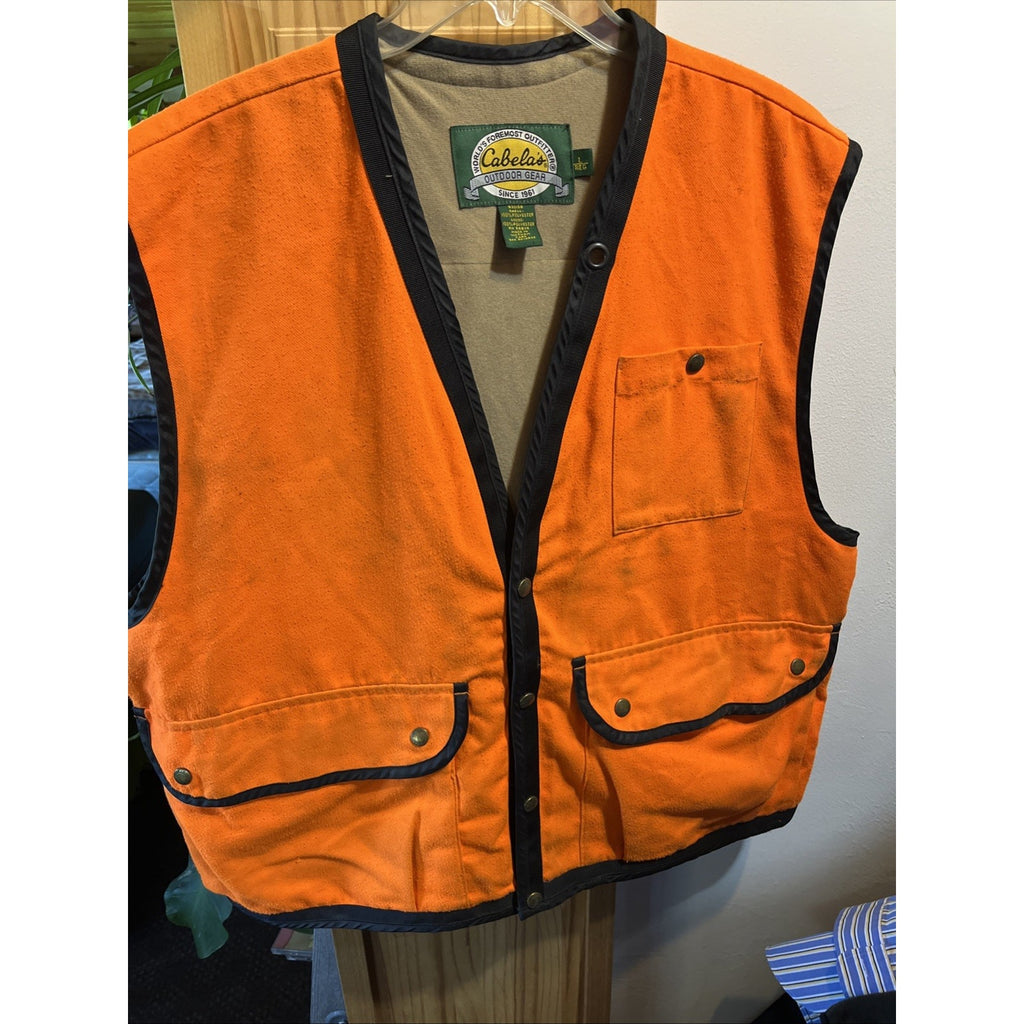 Vintage Cabela’s Hunting Vest Adult Mens Large Orange Bird Pouch Pockets Cabela