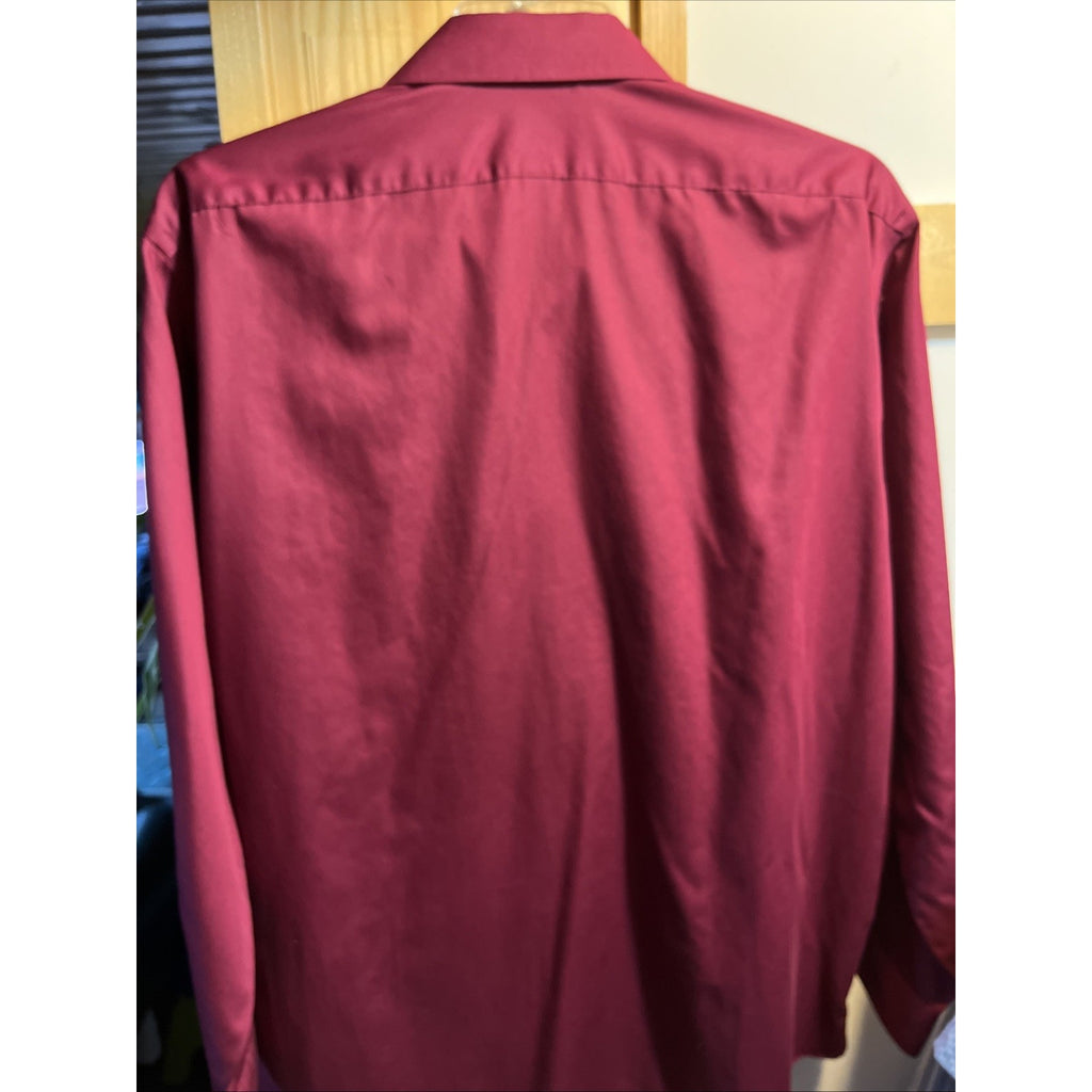 Van Heusen Mens Lux Sateen Red Long Sleeve Dress Shirt Size 17.5 34/35