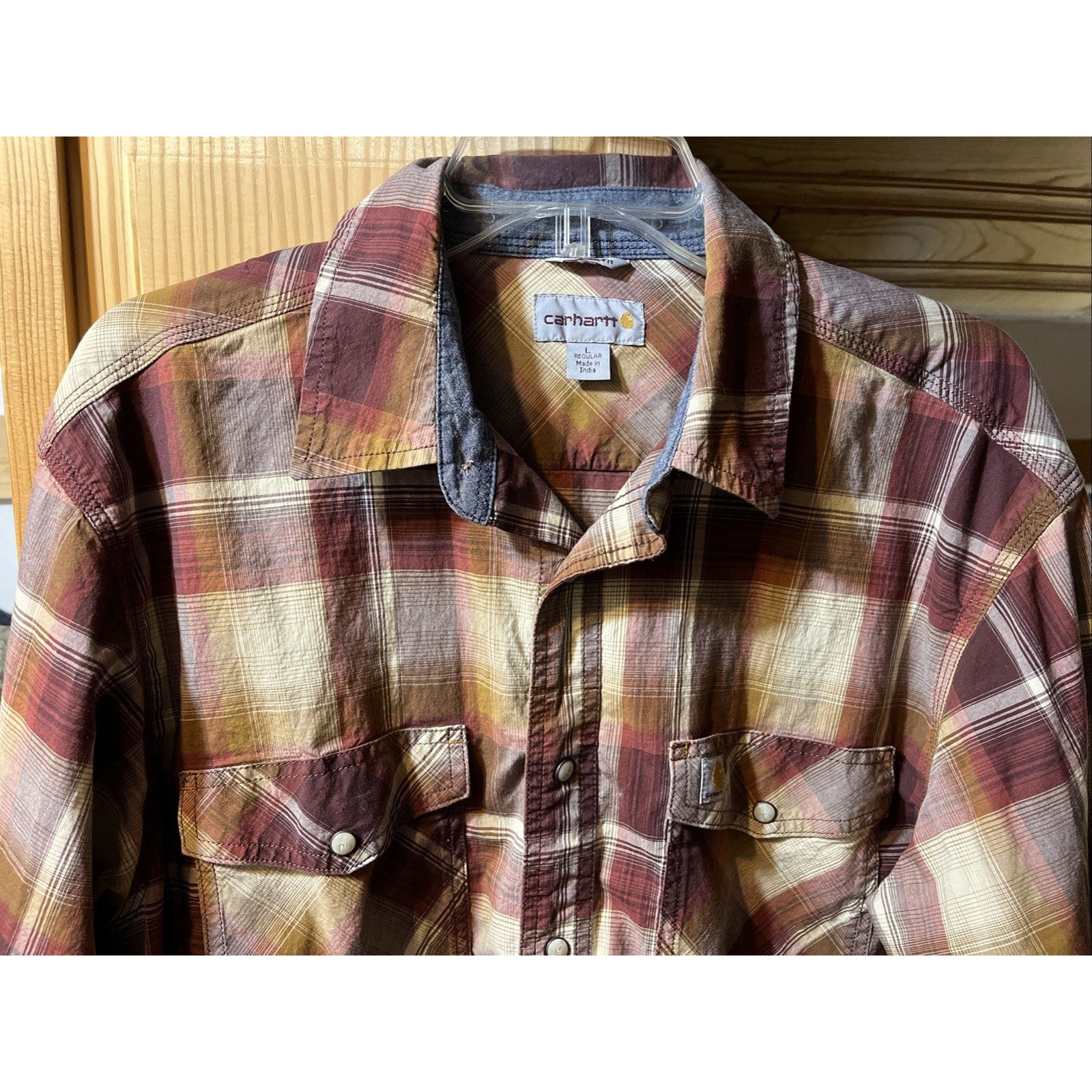 Carhartt Shirt Men L Red Plaid Outdoor Relaxed Fit Snap Button Workwear Western