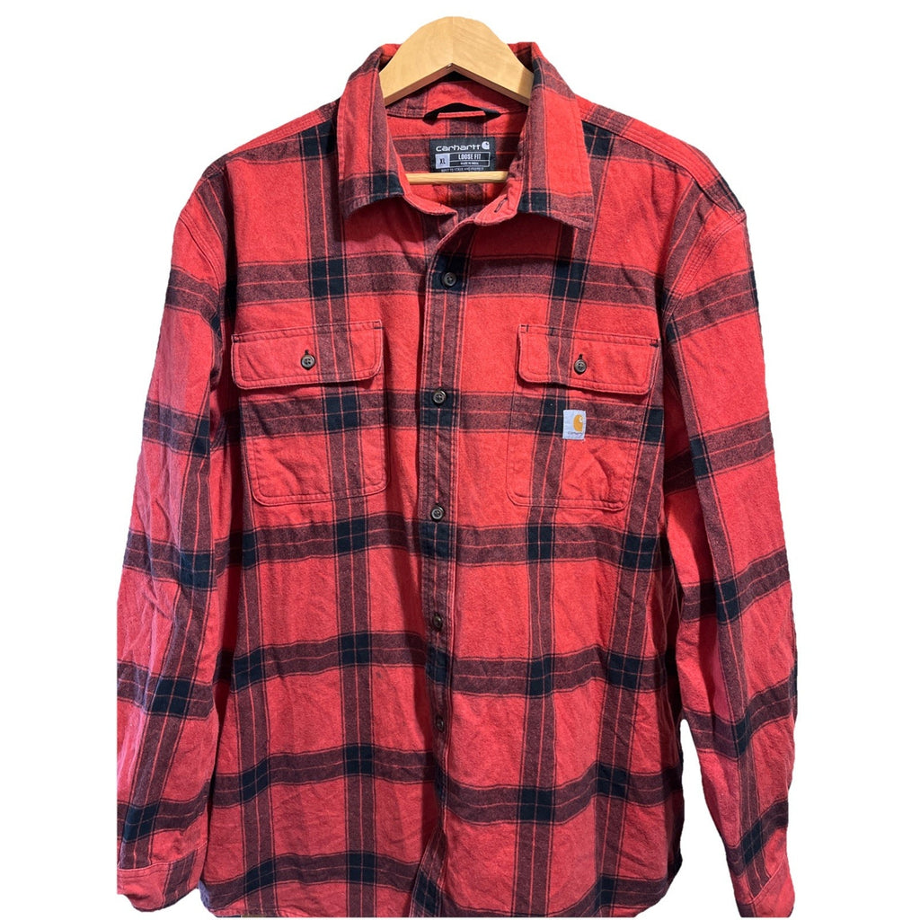 Carhartt Heavyweight Loose Fit Plaid LS Men's Flannel Shirt Size XL 105439 Red