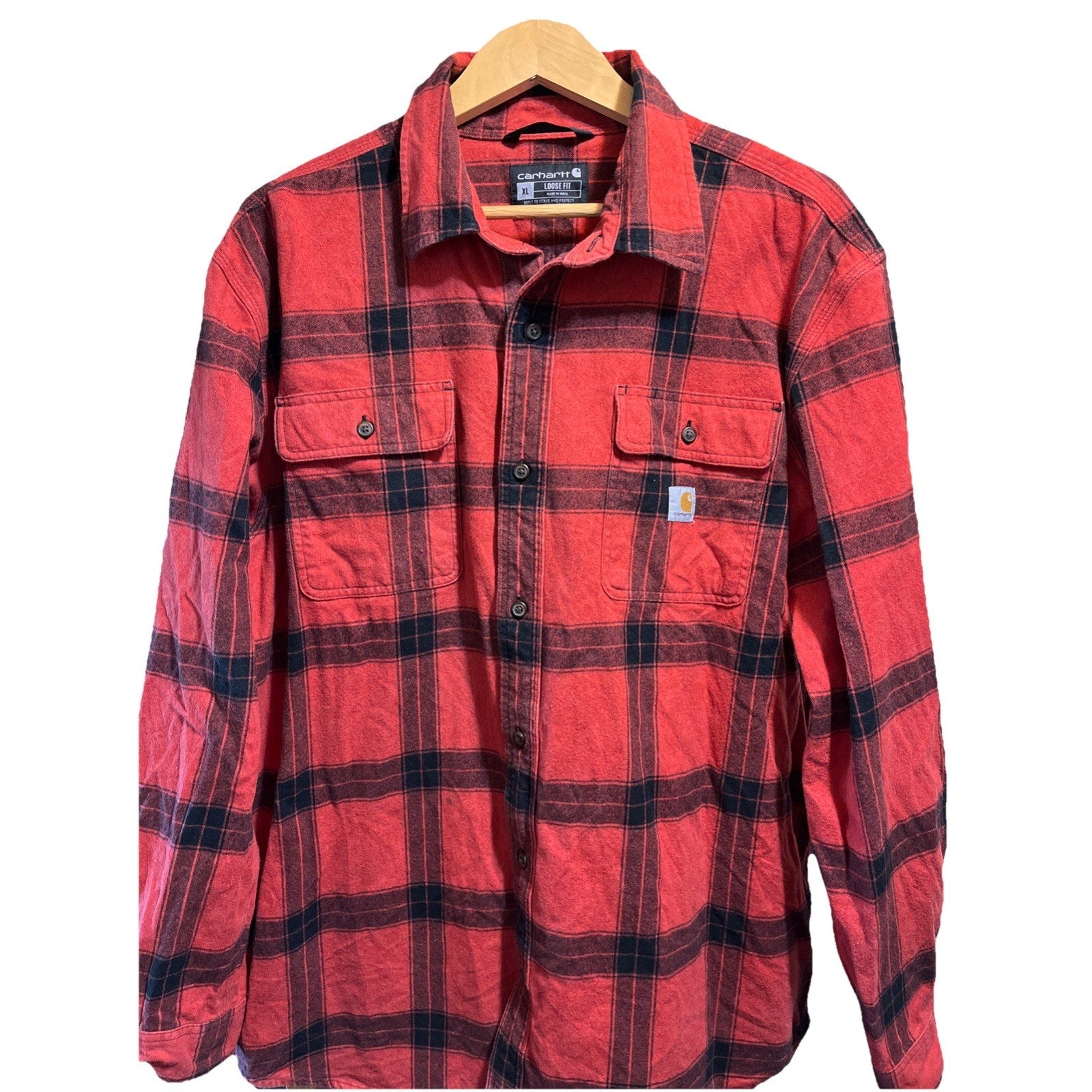 Carhartt Heavyweight Loose Fit Plaid LS Men's Flannel Shirt Size XL 105439 Red
