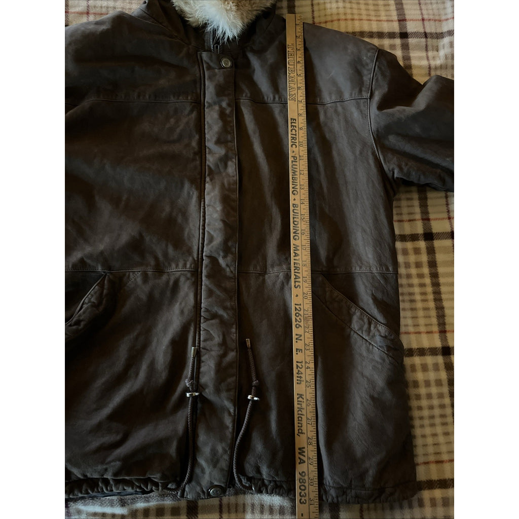Vintage 90s Hamilton Manor Large Suede Leather Parka Coat Coyote Fur LS Zip Up