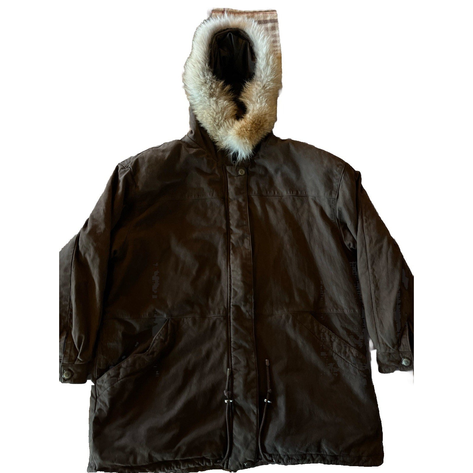 Vintage 90s Hamilton Manor Large Suede Leather Parka Coat Coyote Fur LS Zip Up