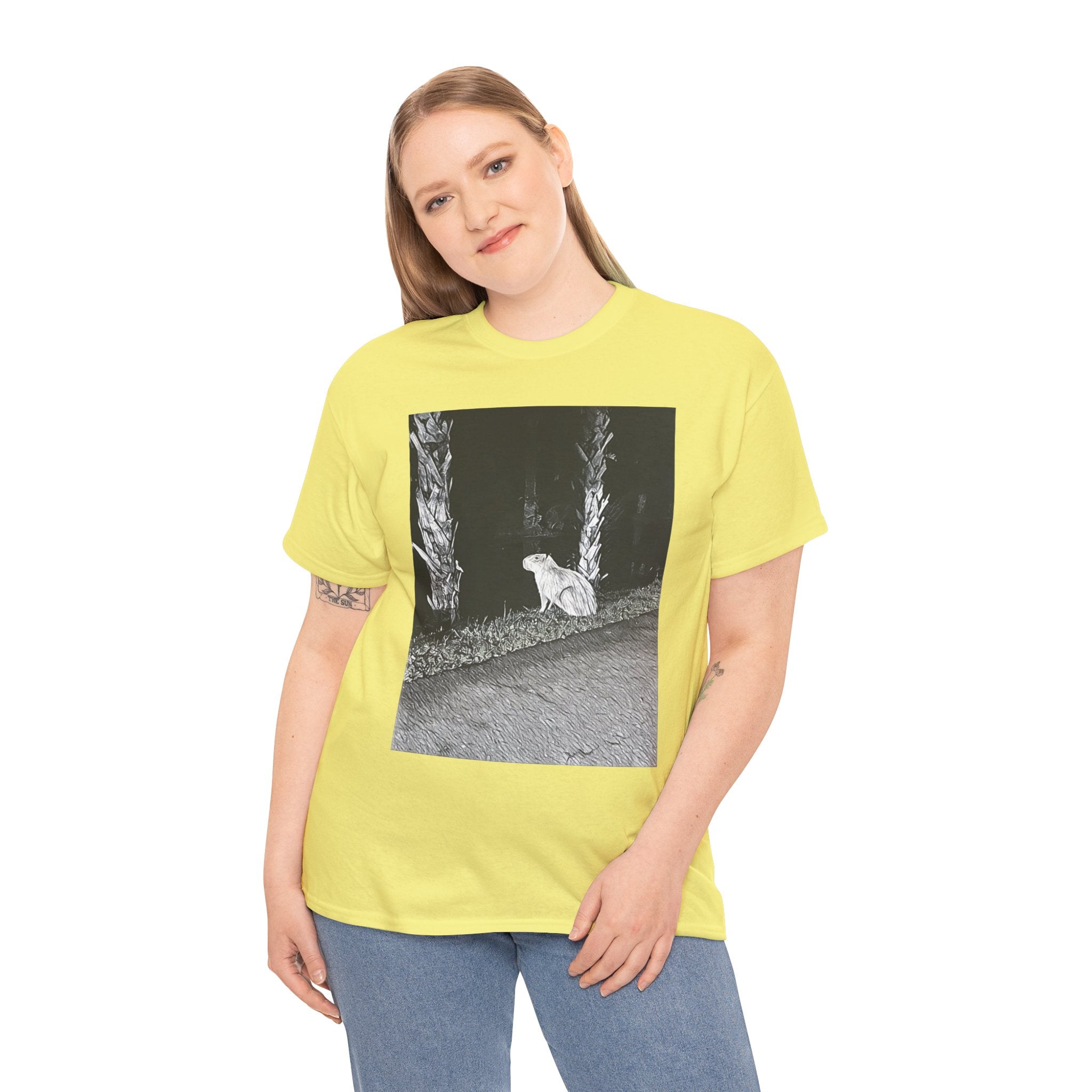 Capybara Graphic Print Short Sleeve Crew Neck Unisex Heavy Cotton Art Tee Shirt