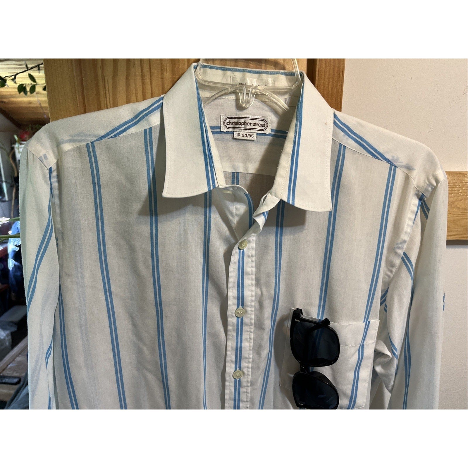Vintage Christopher Street Men’s Size M 15.5 32-33 Blue Striped Button Up shirt