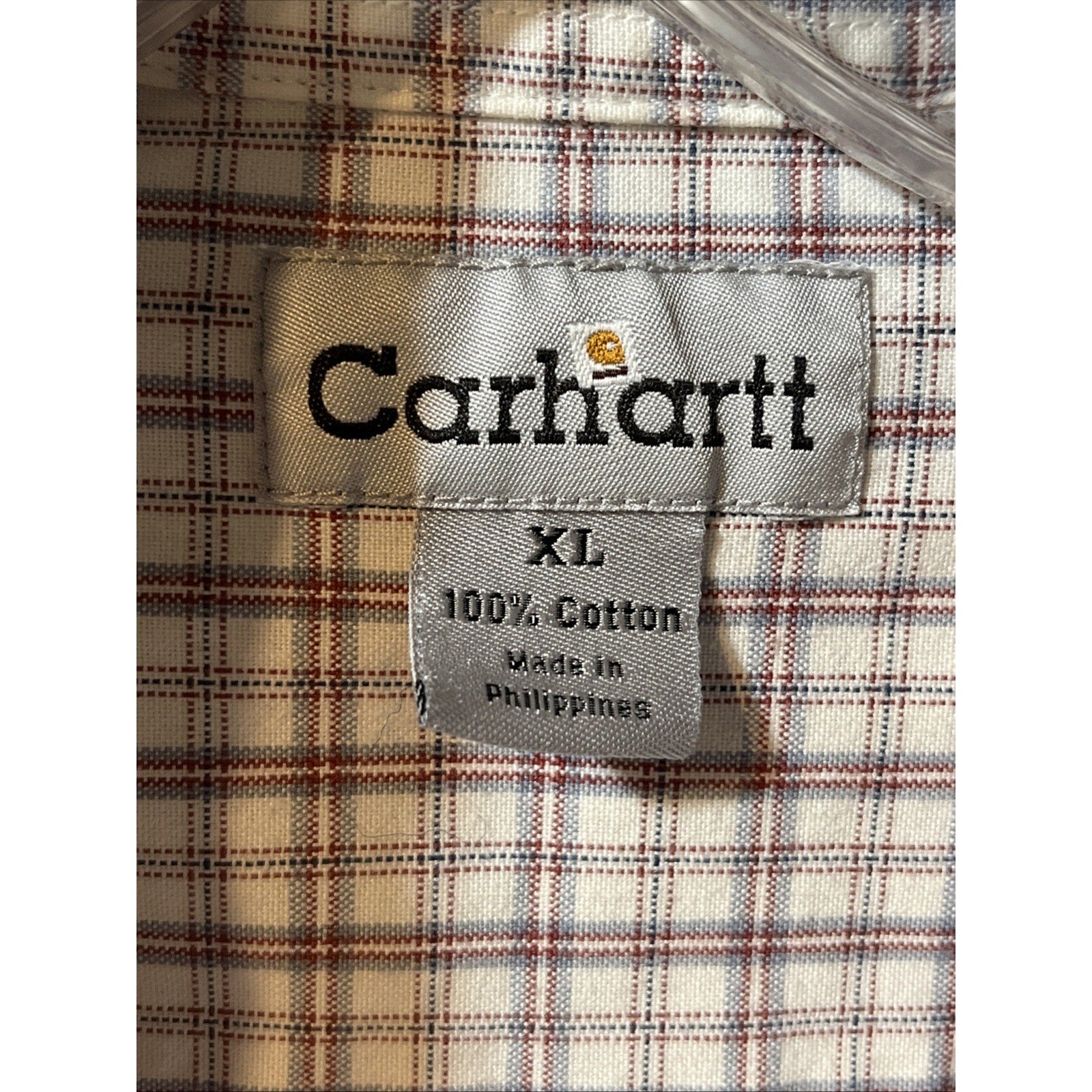 Carhartt Shirt Men’s XL White Checkered Plaid Short Sleeve Button Up Cotton Work