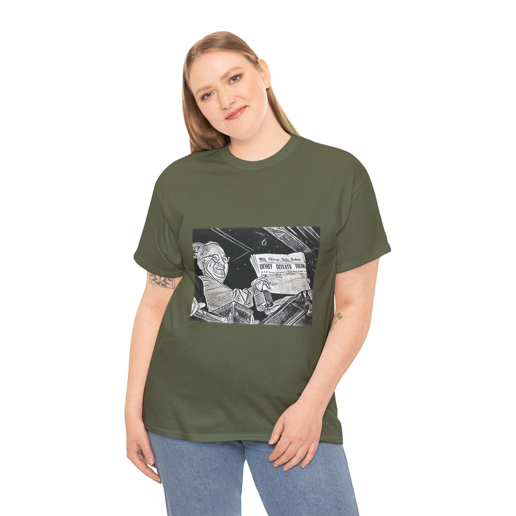 Dewey Defeats Truman Graphic Print Short Sleeve Unisex Heavy Cotton Tee Shirt