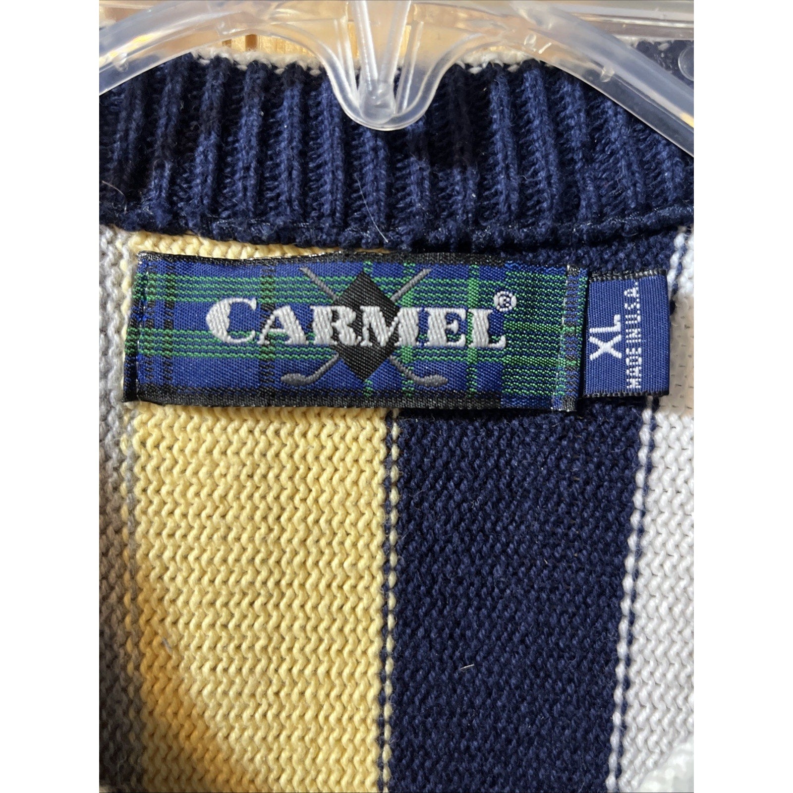 Vintage 90s Carmel Golf Embroidered Pullover Knit Sweater Size XL Gray White USA