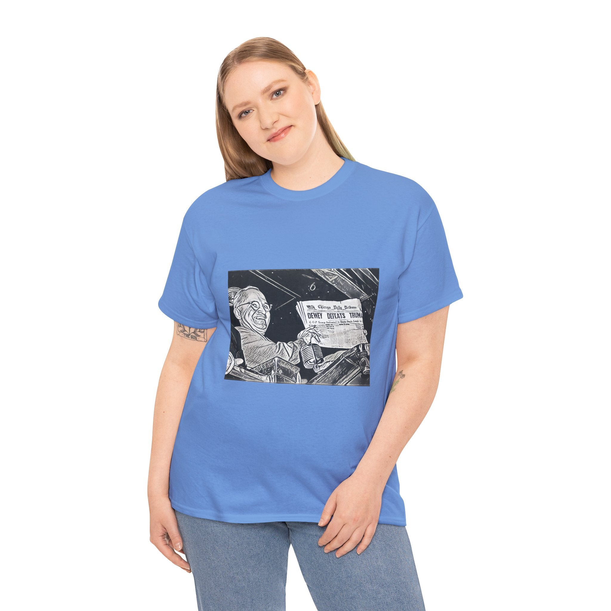 Dewey Defeats Truman Graphic Print Short Sleeve Unisex Heavy Cotton Tee Shirt