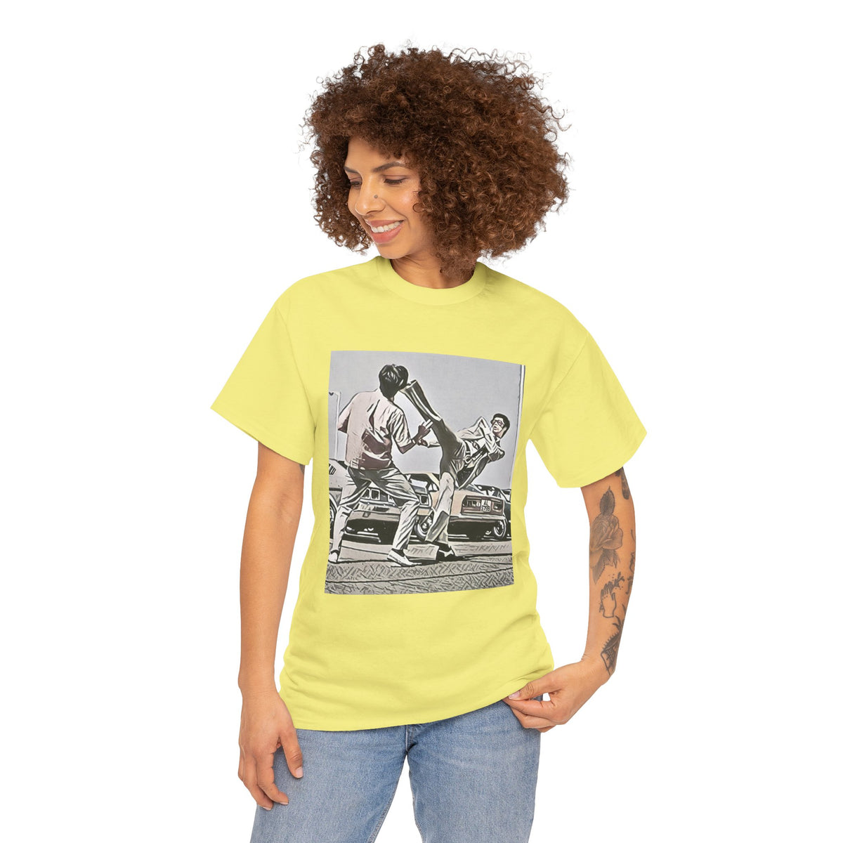 Bruce Lee Graphic Print Short Sleeve Crew Neck Unisex Heavy Cotton Art Tee Shirt