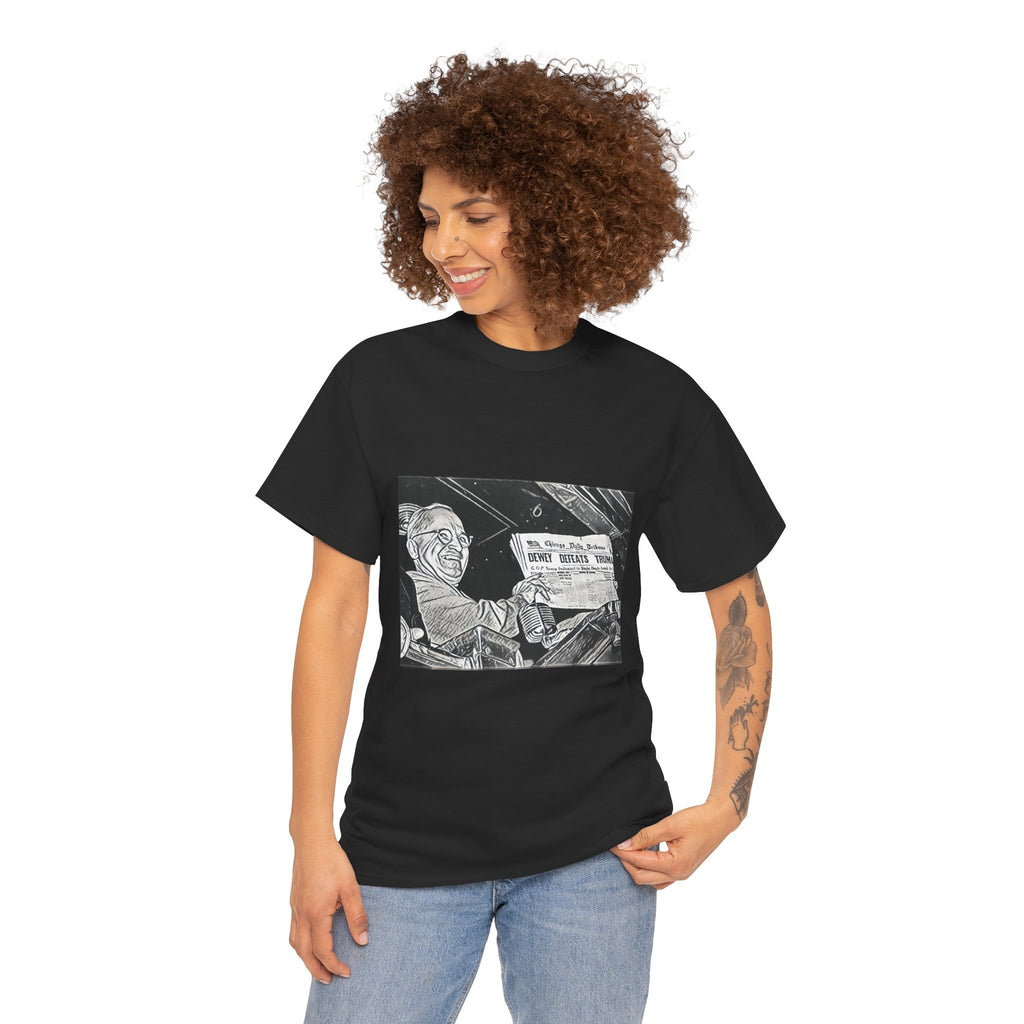 Dewey Defeats Truman Graphic Print Short Sleeve Unisex Heavy Cotton Tee Shirt